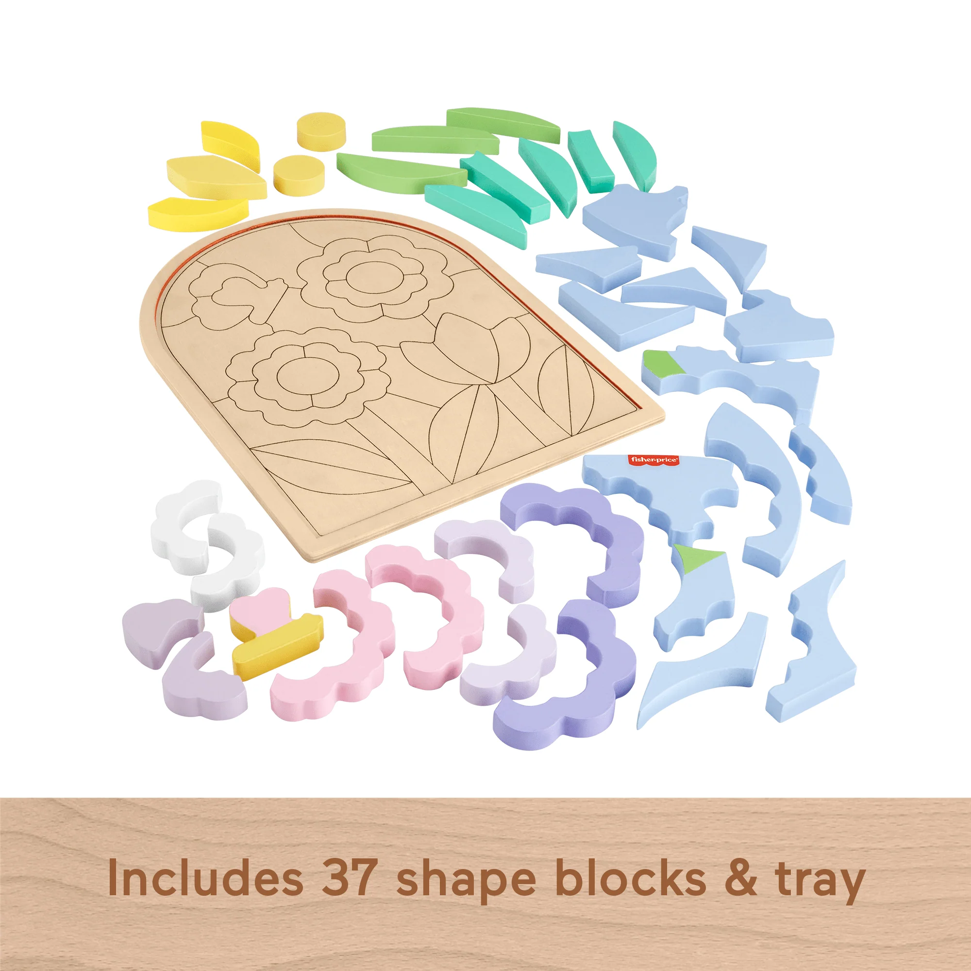 Fisher-Price Wooden Flower Puzzle Blocks For Preschool Kids, 37 Wood Pieces