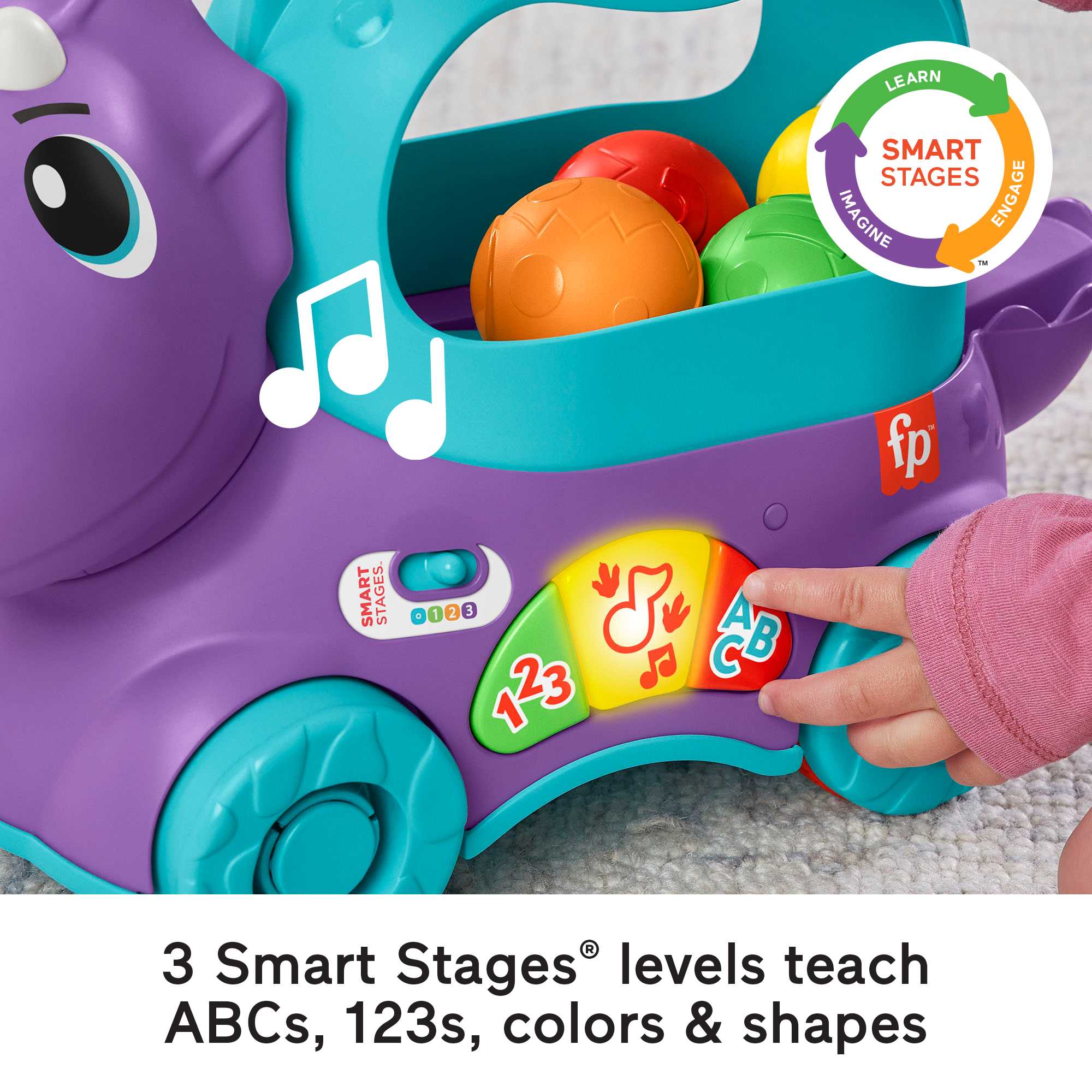 Fisher-Price Toddler Learning Toy, Dinosaur Pull Toy English & French Version, Poppin�� Triceratops