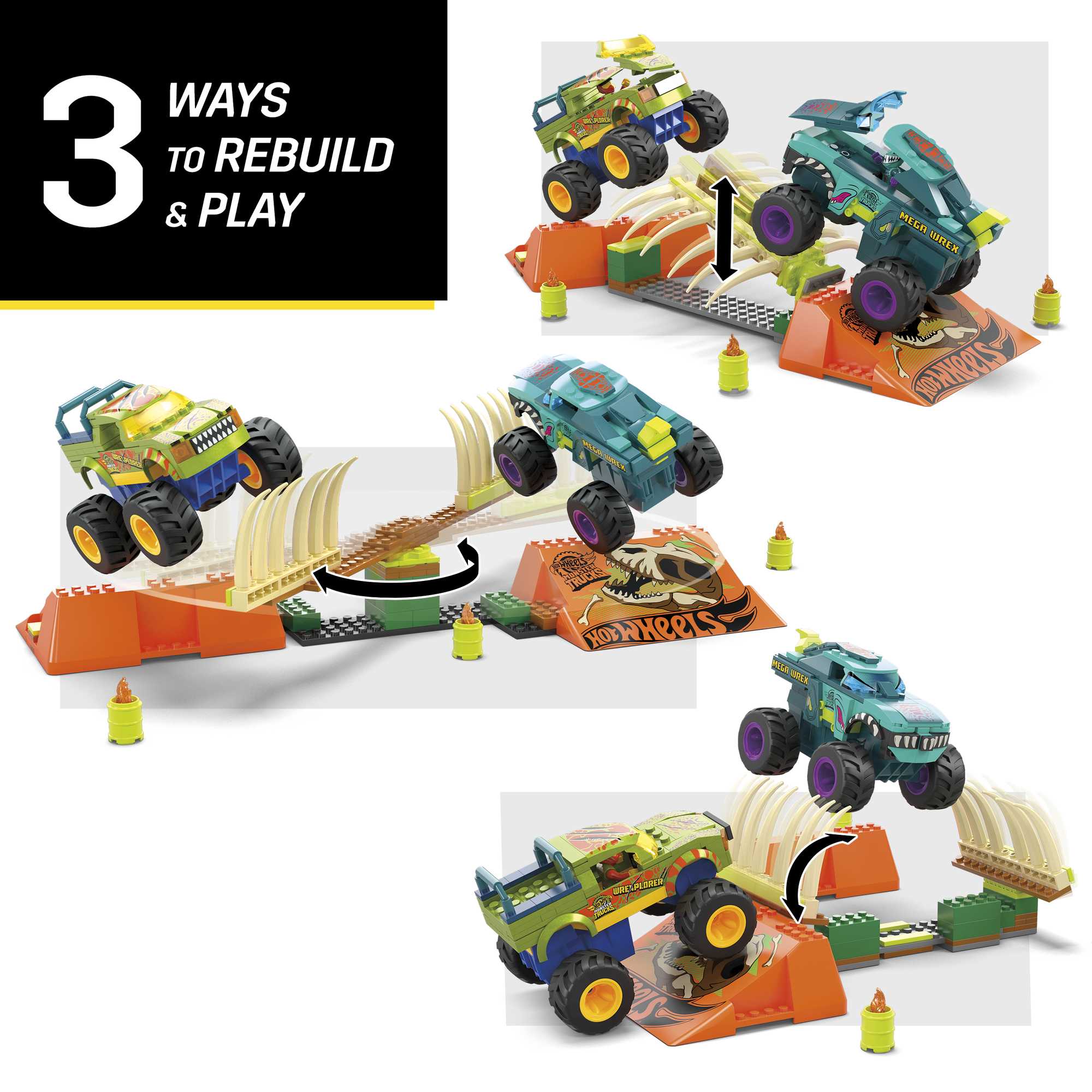 MEGA Hot Wheels MEGA-Wrex Boneyard Stunt Course Building Toy With 2 Figures (332 Pieces)