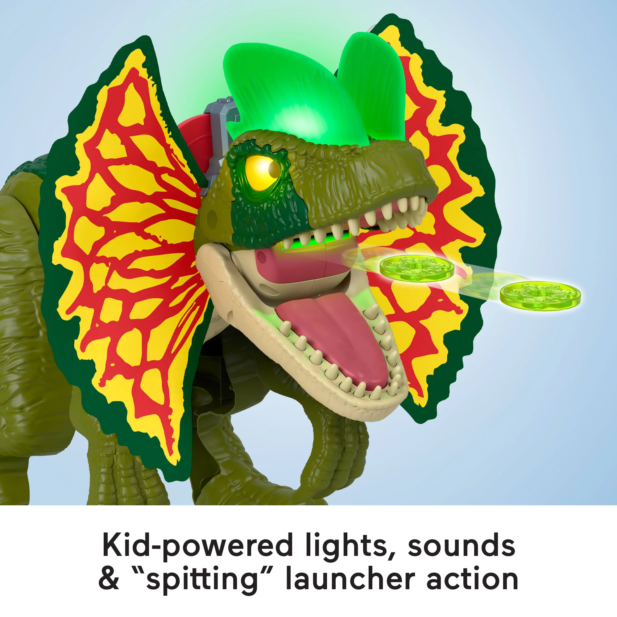 Imaginext Jurassic World Thrash Attack Dilophosaurus Dinosaur Toy With Lights & Sounds For Kids