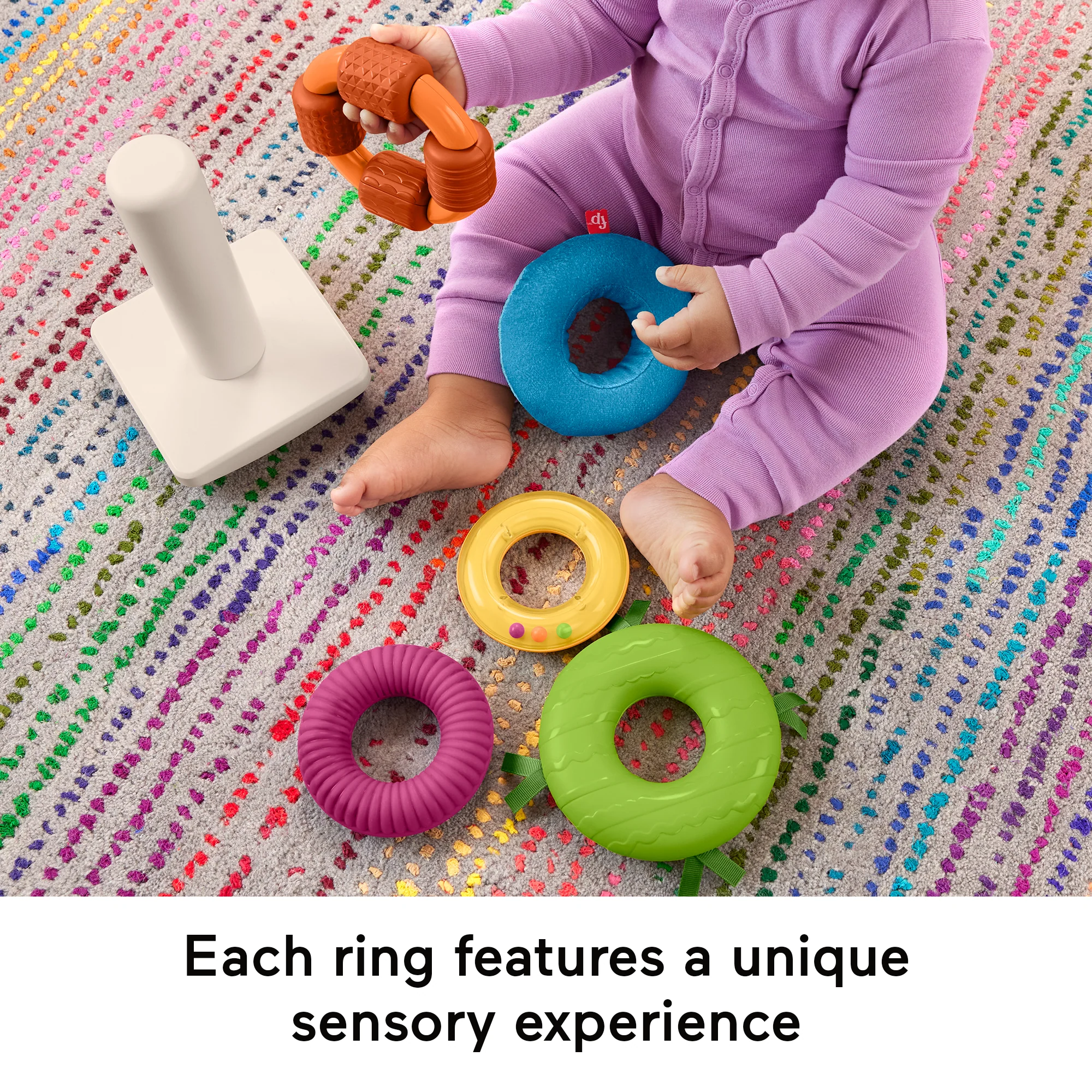 Fisher-Price Sensory Rock-A-Stack Roly-Poly Stacking Toy With Fine Motor Activities For Babies