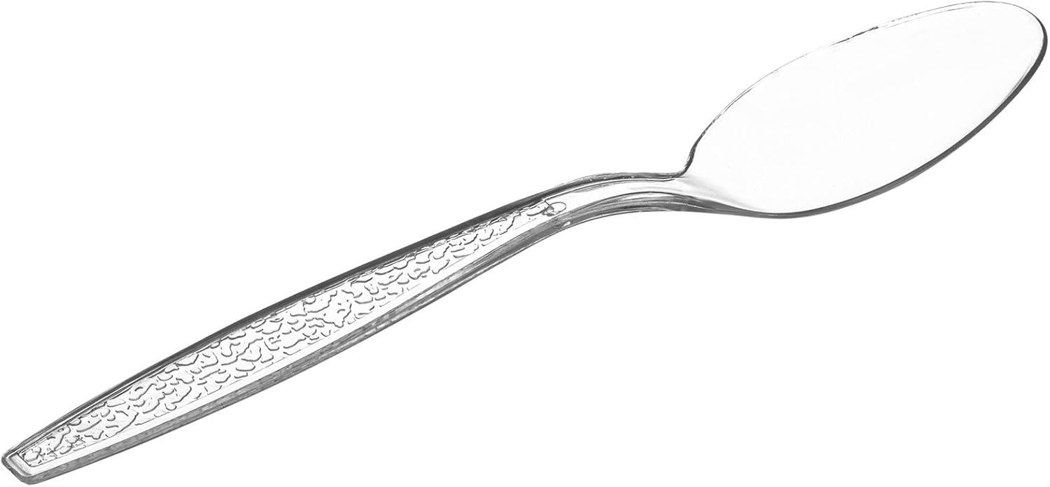 Comfy Package [100 Pack Clear Plastic Knives Heavy Duty with Engraved Design - Plastic Knives Disposable, Sturdy Plastic Silverware for Parties, Weddings, and Events