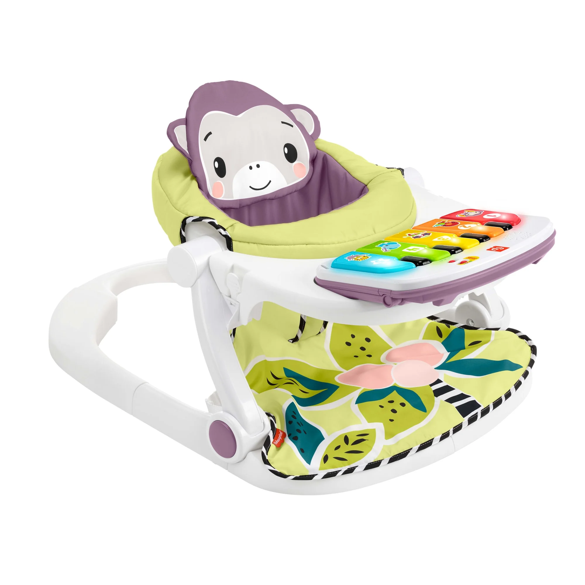 Fisher-Price Kick & Play Deluxe Sit-Me-Up Seat, Purple Monkey Baby Chair & Piano Learning Toy