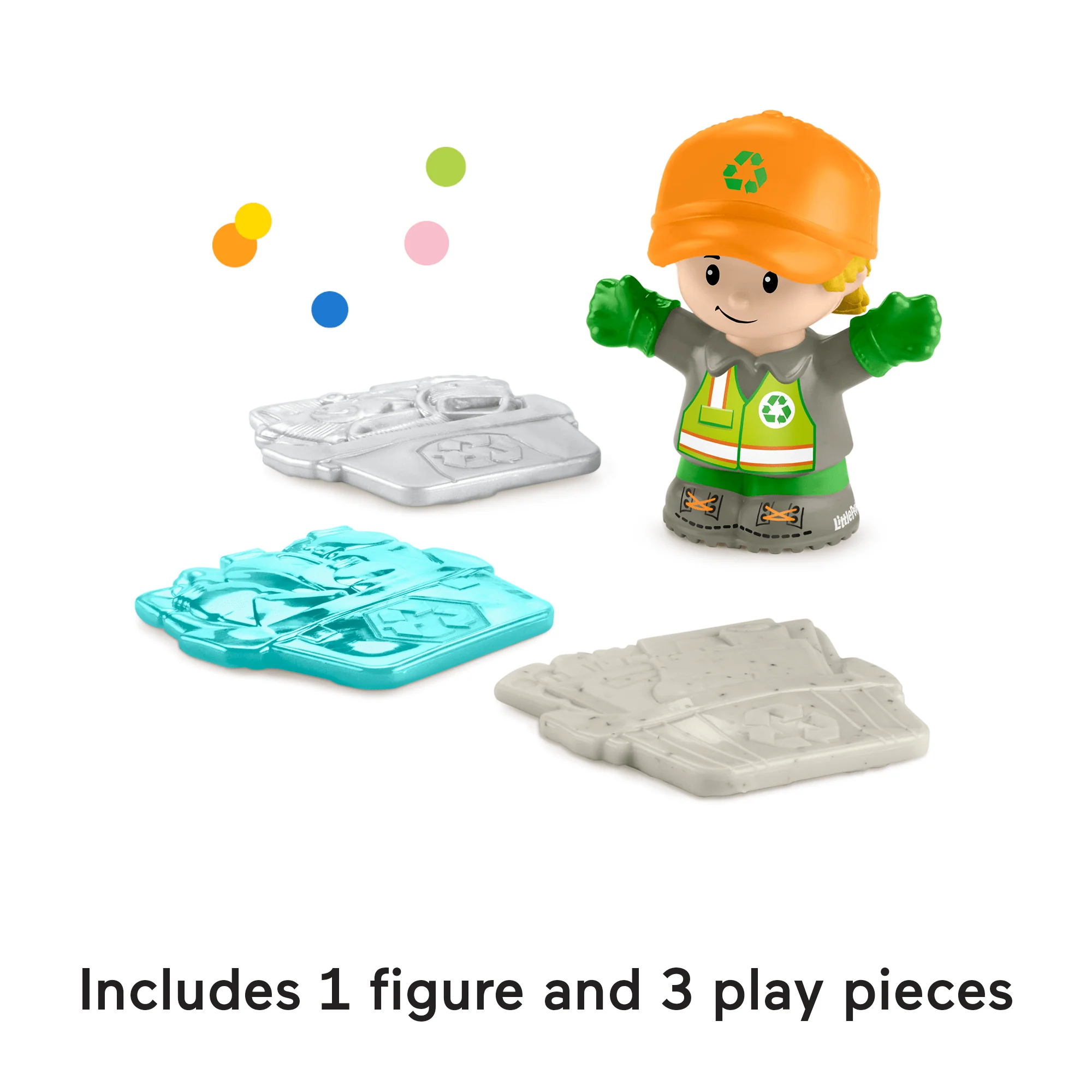 Fisher-Price Little People Recycling Truck Musical Toddler Garbage Toy Set, 5 Pieces
