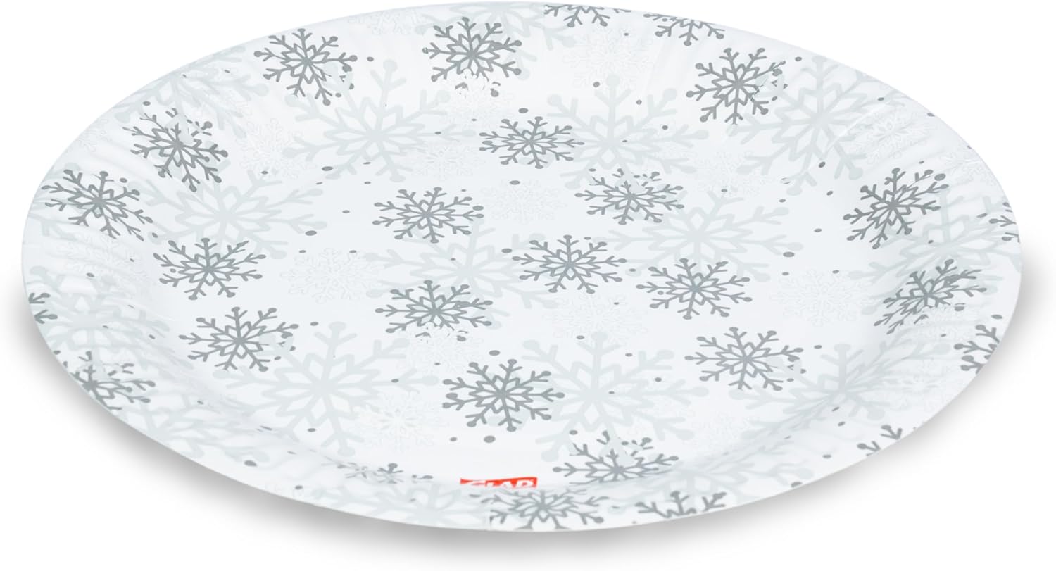 Glad Disposable Holiday Paper Plates, 10 Inch, 20 Count - Red Snowflake Design, Heavy Duty and Microwavable