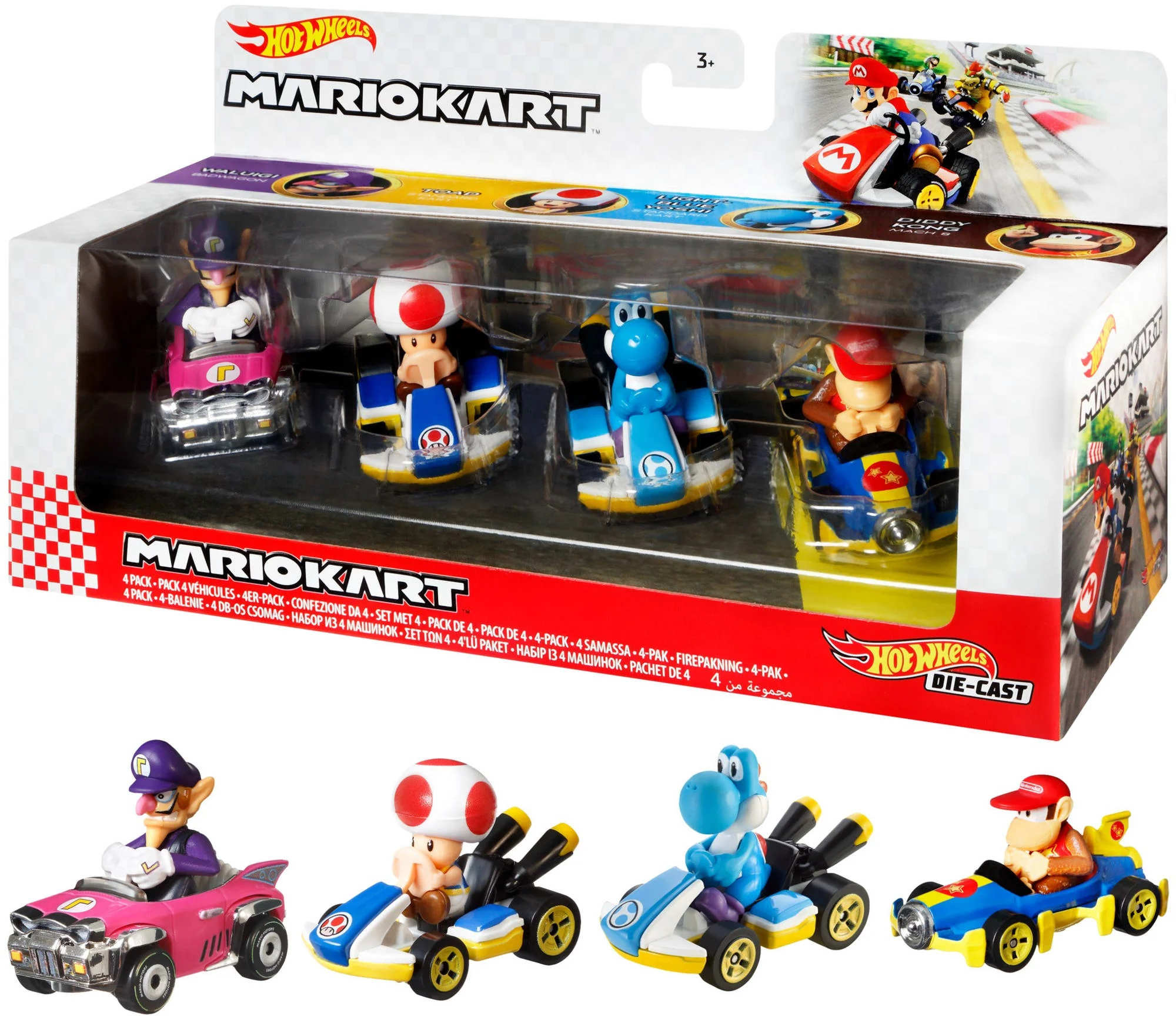 Hot Wheels Mario Kart Set Of 4 Toy Character Vehicles, Includes 1 Exclusive Model