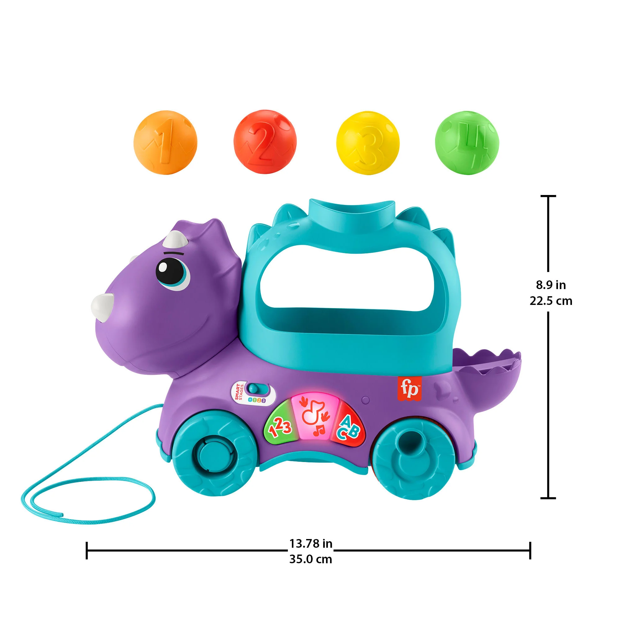 Fisher-Price Poppin�� Triceratops Dinosaur Interactive Musical Learning Toy For Toddlers, 4 Balls