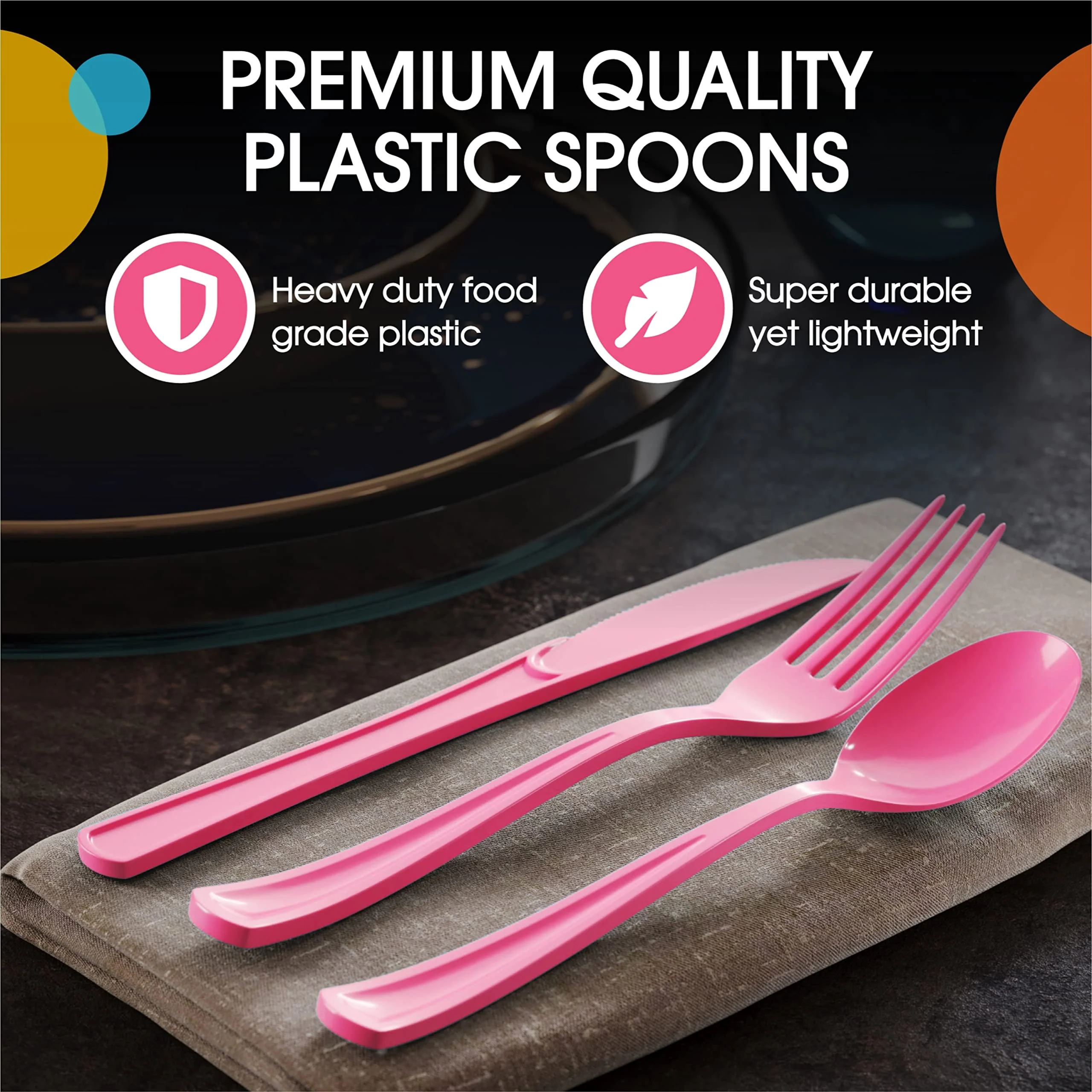 Heavy Duty Hot Pink Plastic Spoons | 50 Count