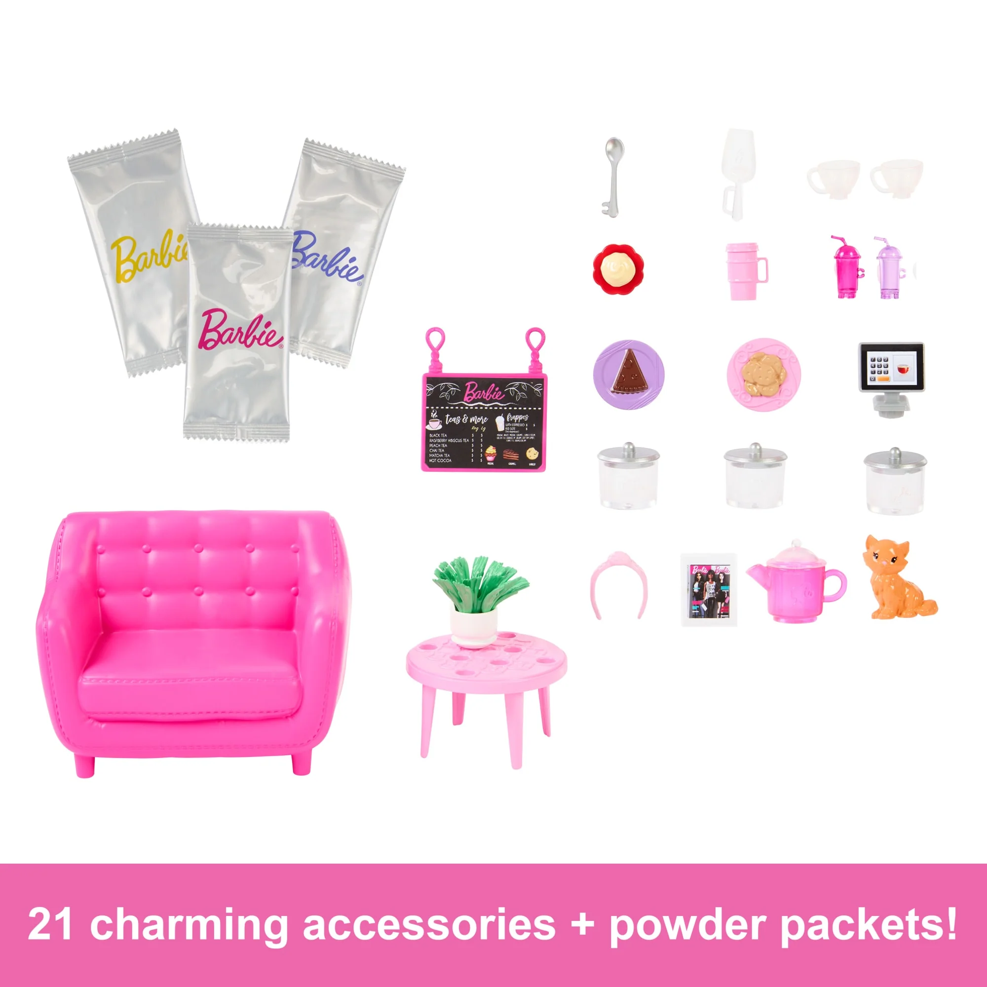 Barbie Cute ��n�� Cozy Caf�� Doll And Playset, 21 Accessories With Color Change Teapot