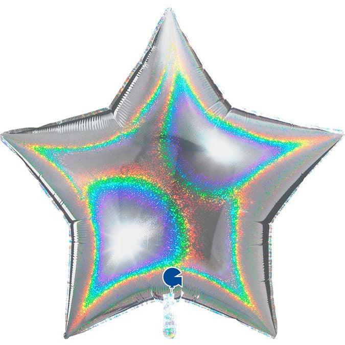 Grabo Silver Glitter Holographic Star 36in Foil Balloon