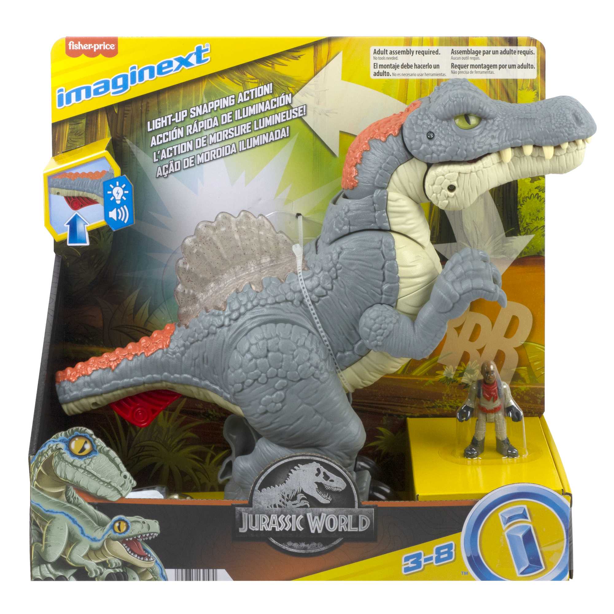 Imaginext Jurassic World Ultra Snap Spinosaurus Dinosaur Toy With Lights & Sounds, 2 Pieces
