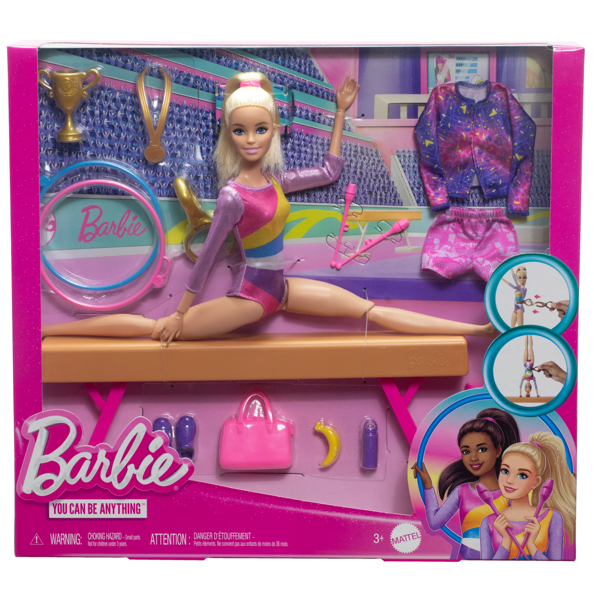 Barbie Gymnastics Playset With Blonde Fashion Doll, Balance Beam, 10+ Accessories & Flip Feature