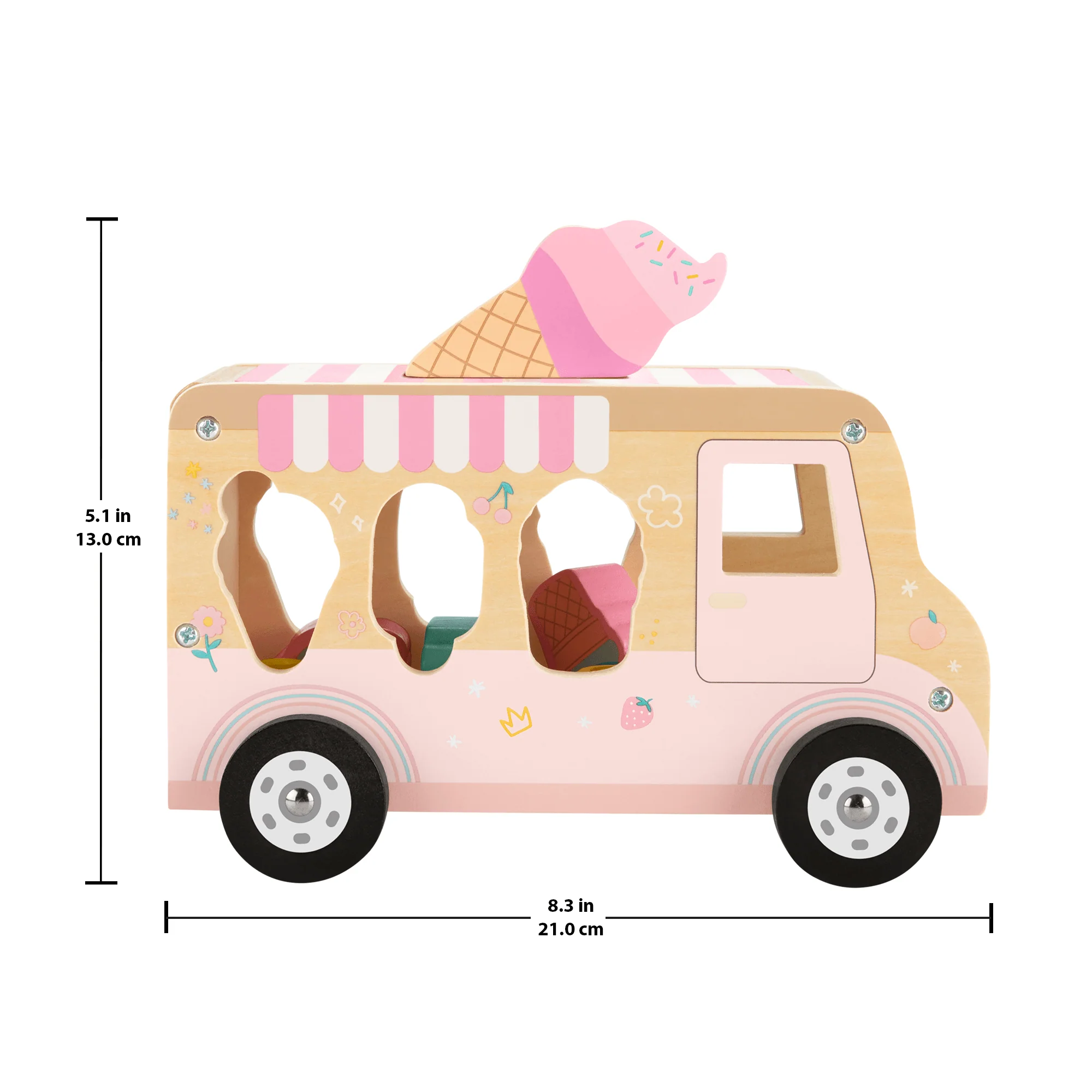 Fisher-Price Wooden Ice Cream Shape Sorter Set For Toddlers & Kids, 9 Wood Pieces