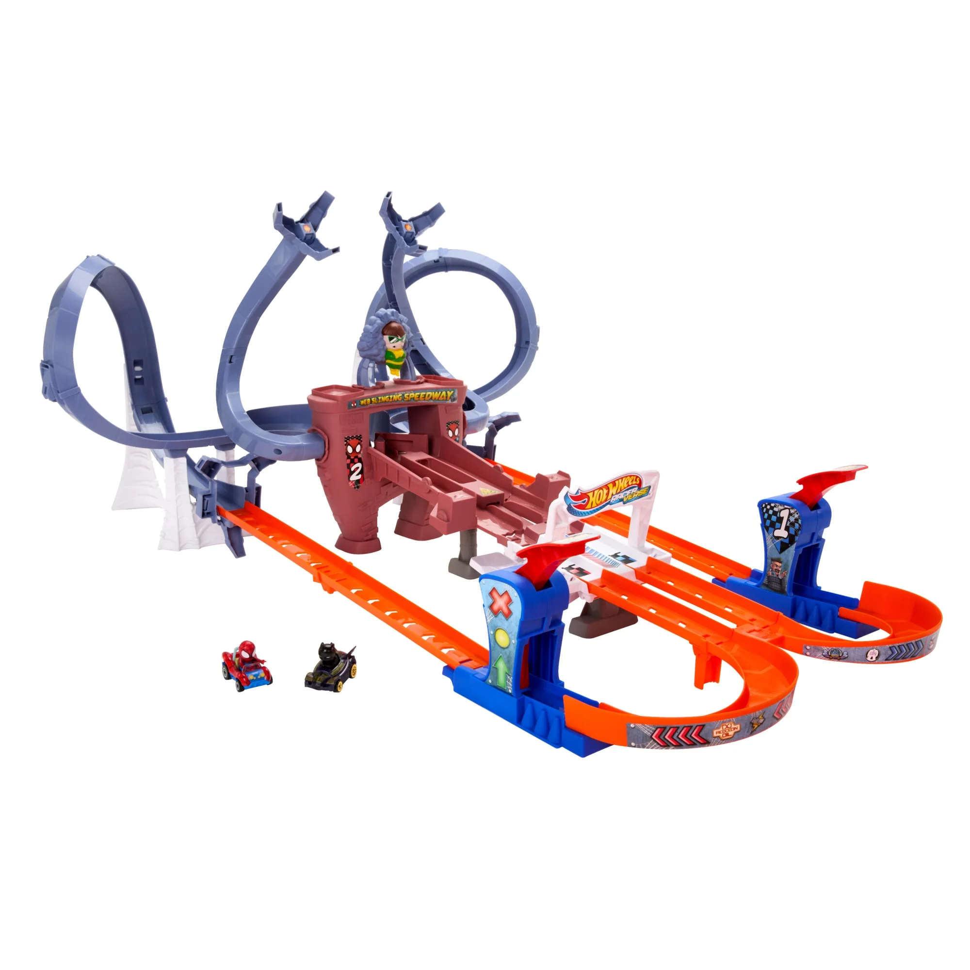 Hot Wheels Racerverse Spider-Man��S Web-Slinging Speedway Track Set With 2 Hot Wheels Racers