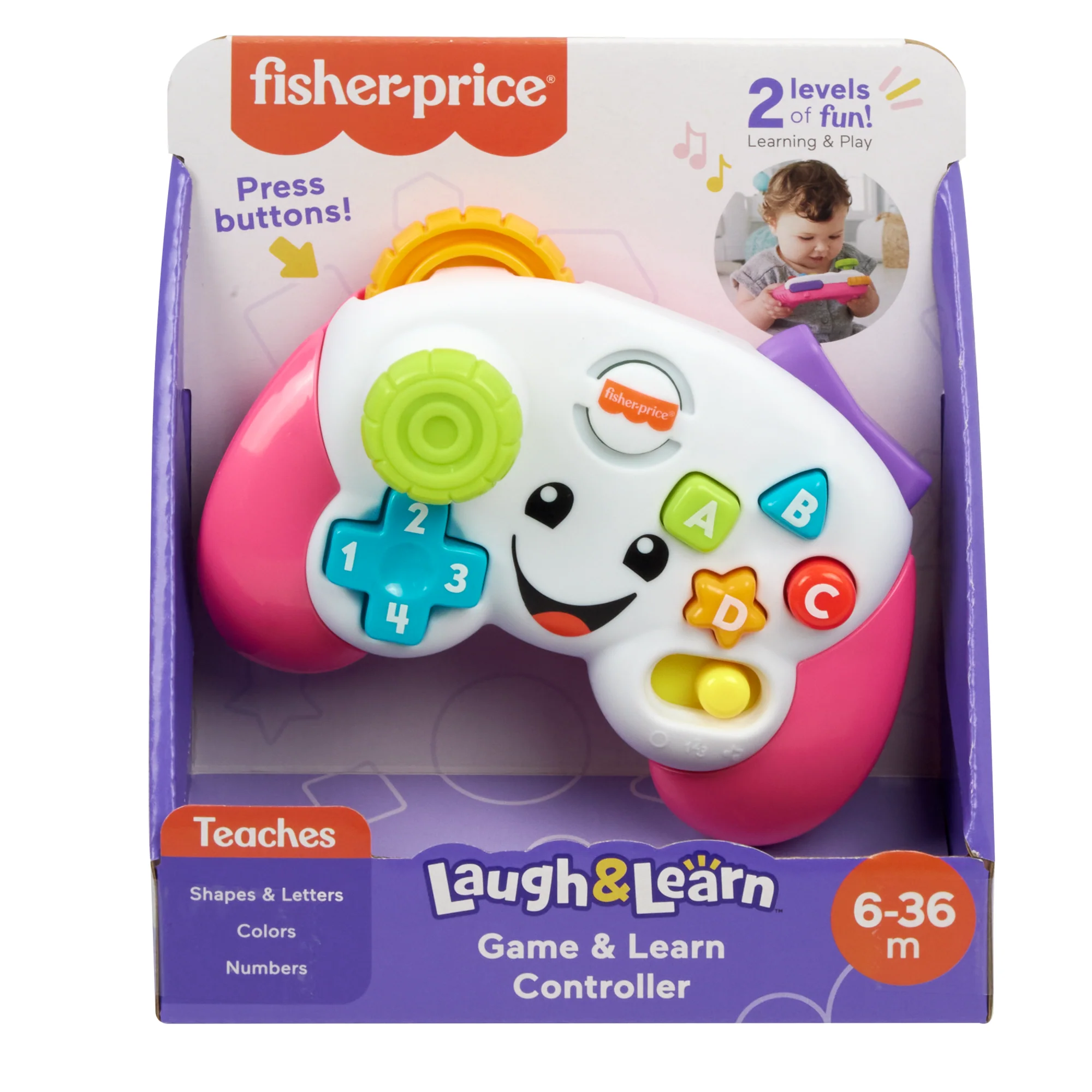 Fisher-Price Laugh & Learn Game & Learn Controller Musical Baby Toy With Lights, Pink