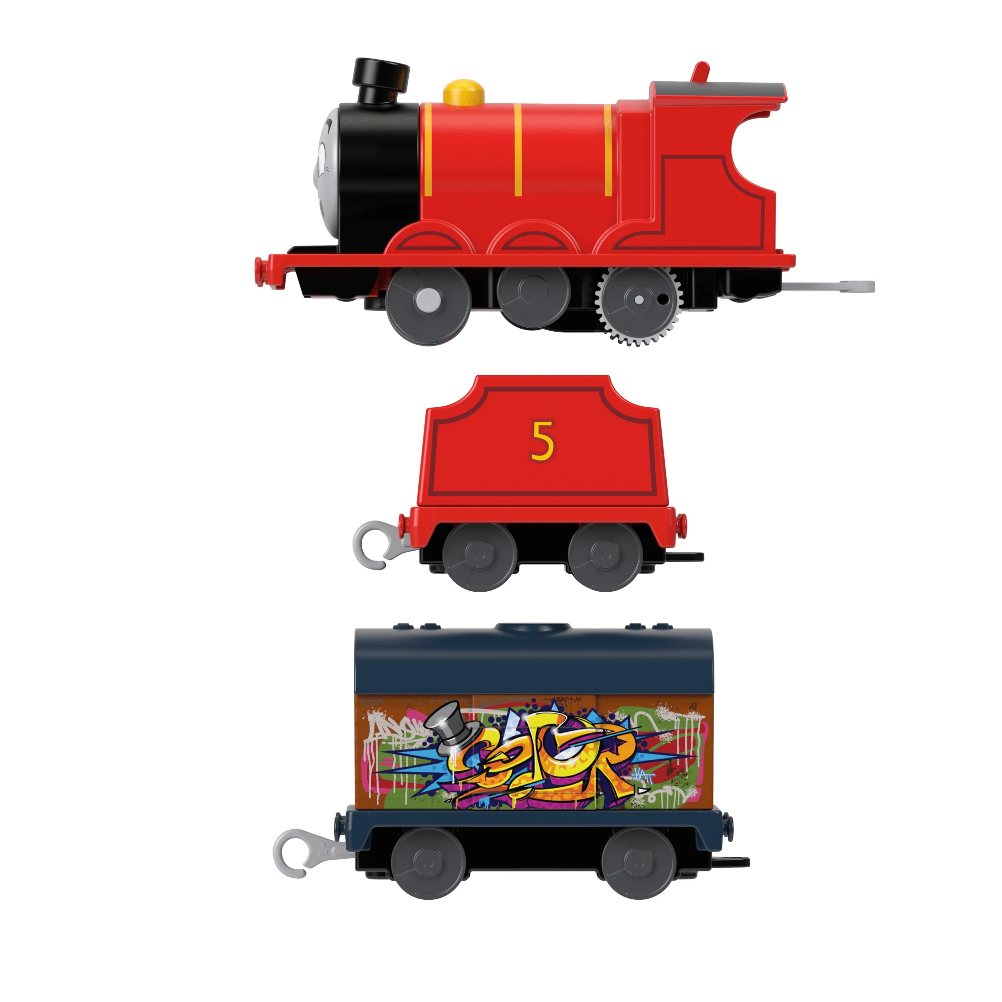 Thomas & Friends Graffiti James Motorized Toy Train Engine With Tender & Cargo Car For Kids