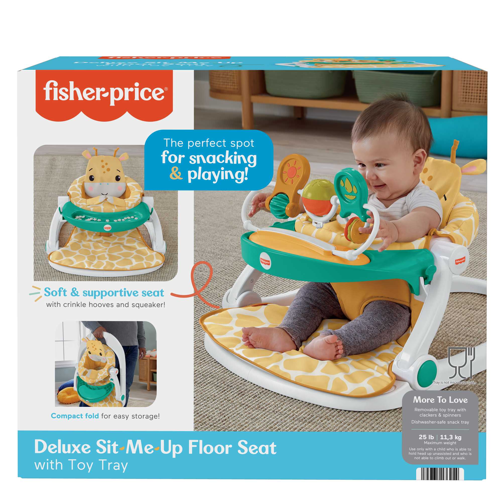 Fisher-Price Portable Baby Chairwith Snack Tray And Toy Bar, Premium Sit-Me-Up Seat, Giraffe
