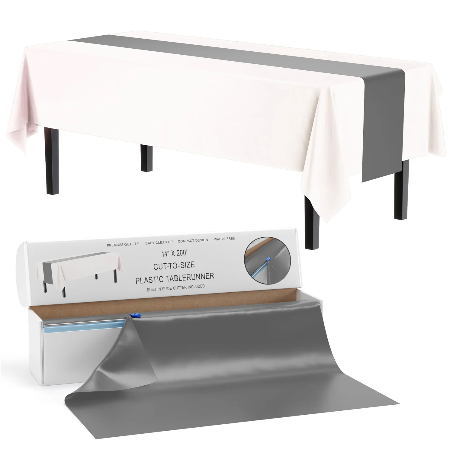 14 In. x 200 Ft. Cut To Size Silver Table Runner