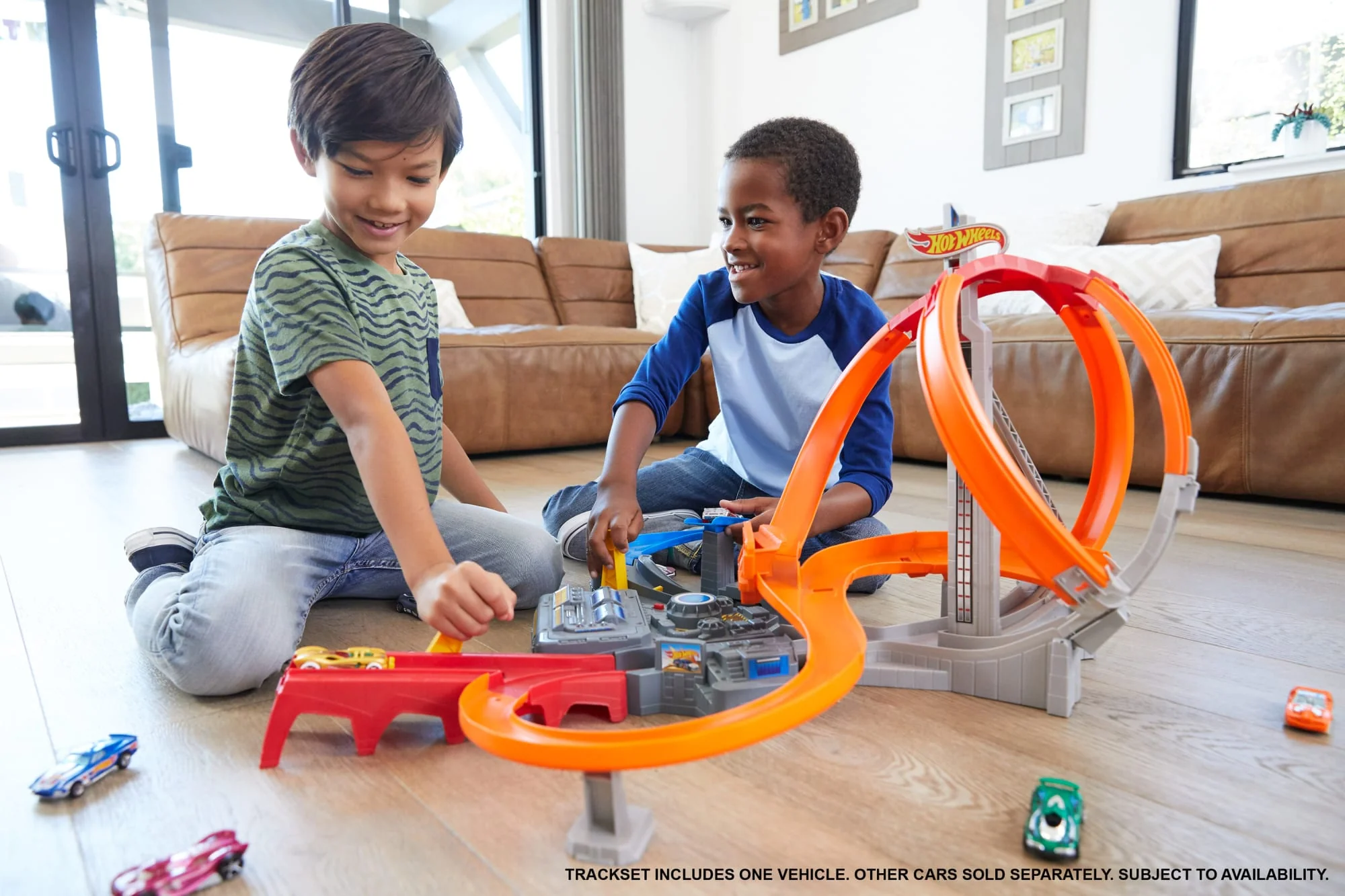 Hot Wheels Track Set With 1:64 Scale Toy Car, Motorized, Multi-Lane Racing And Crashing
