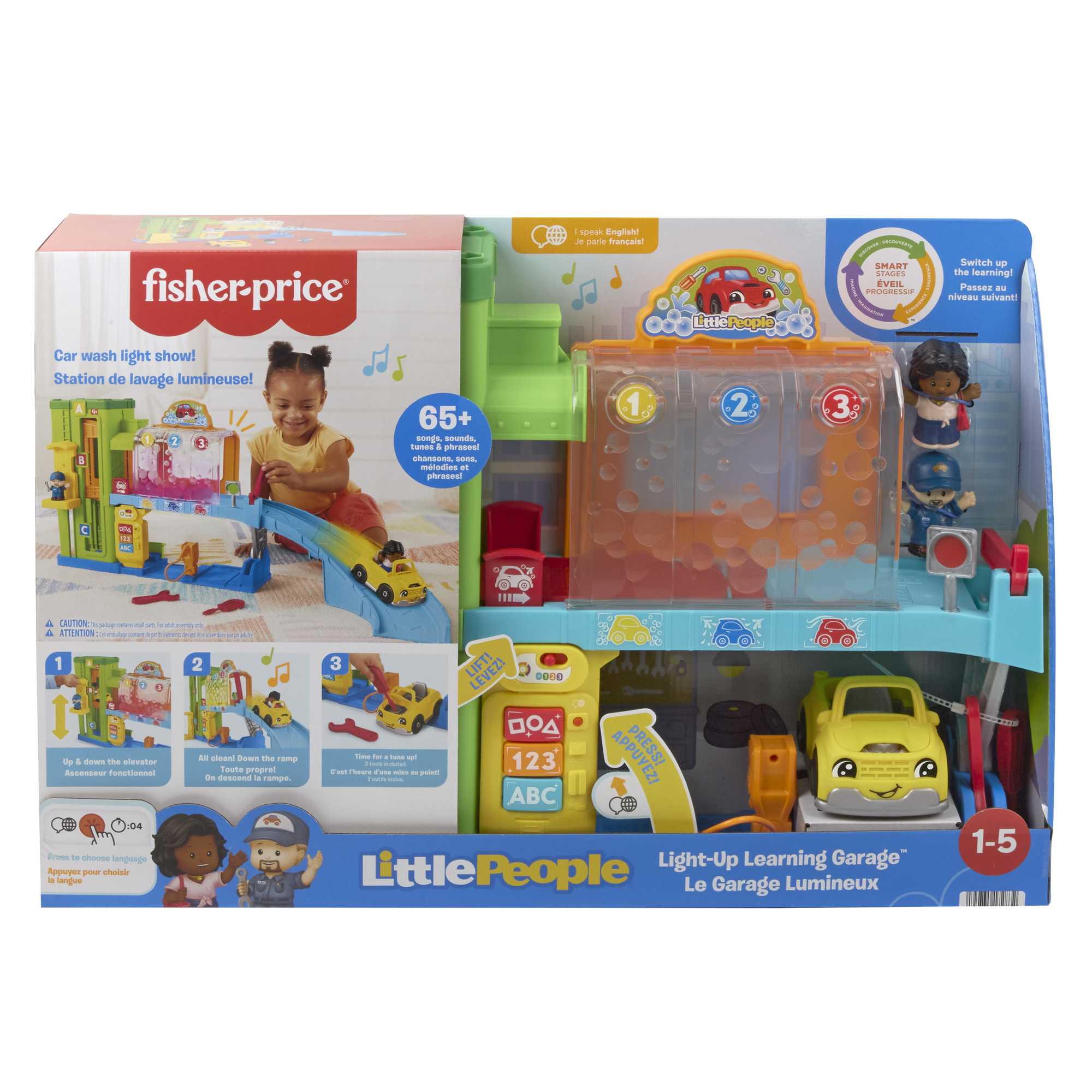Fisher-Price Little People Light-Up Learning Garage Toddler Playset, 5 Play Pieces, Multi-Language Version