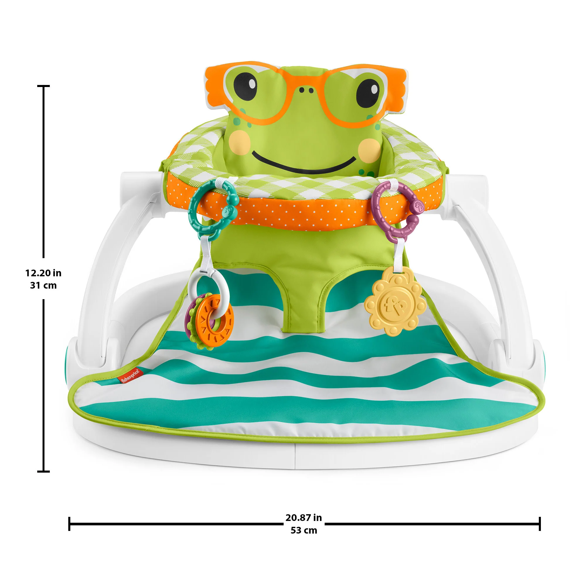 Fisher-Price Sit-Me-Up Portable Baby Seat With 2 Linkable Toys, Citrus Frog