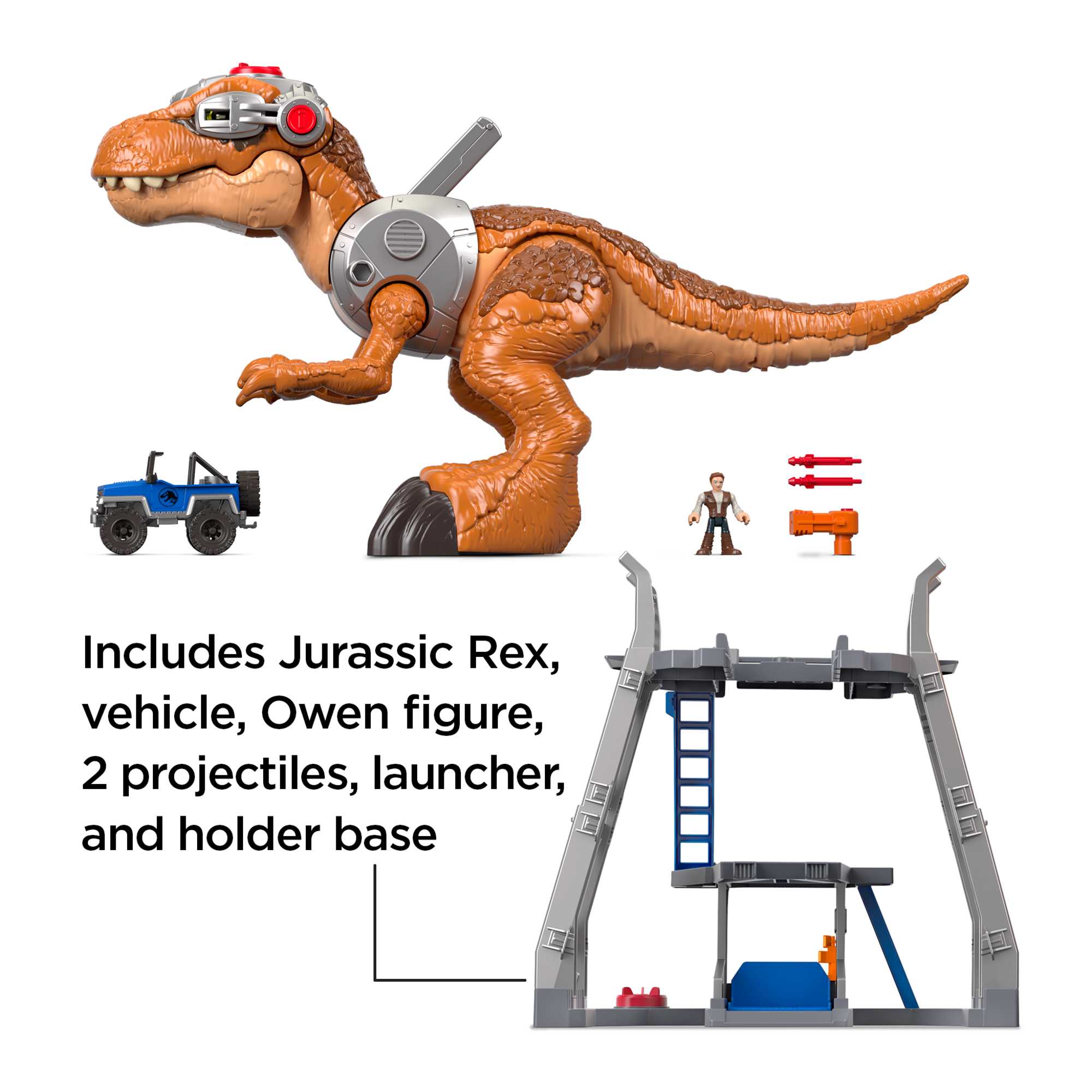Imaginext Jurassic World Owen Grady And T. Rex Dinosaur Toy With Lights & Motion, 7-Piece Set