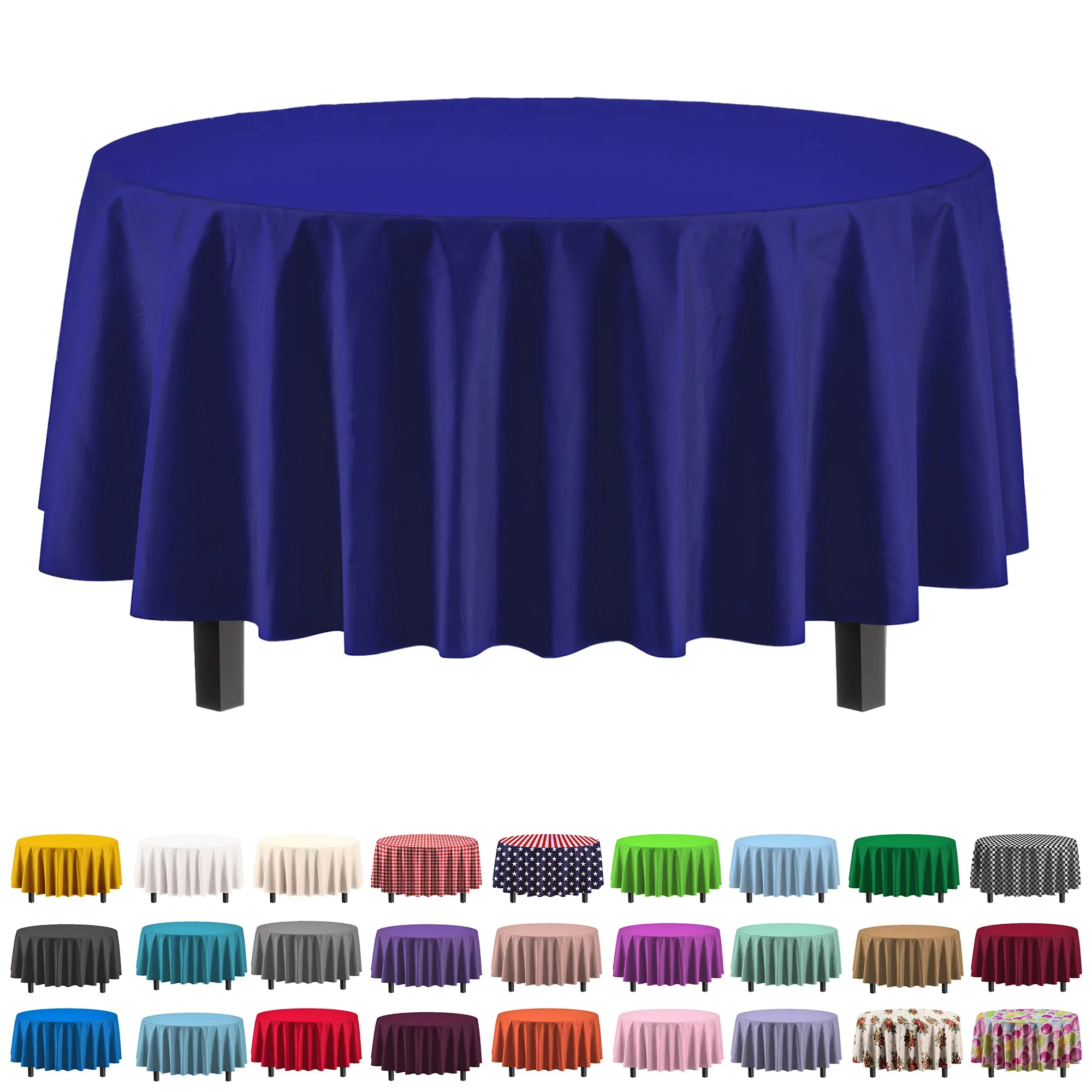 Navy Blue Round Plastic Table Cover