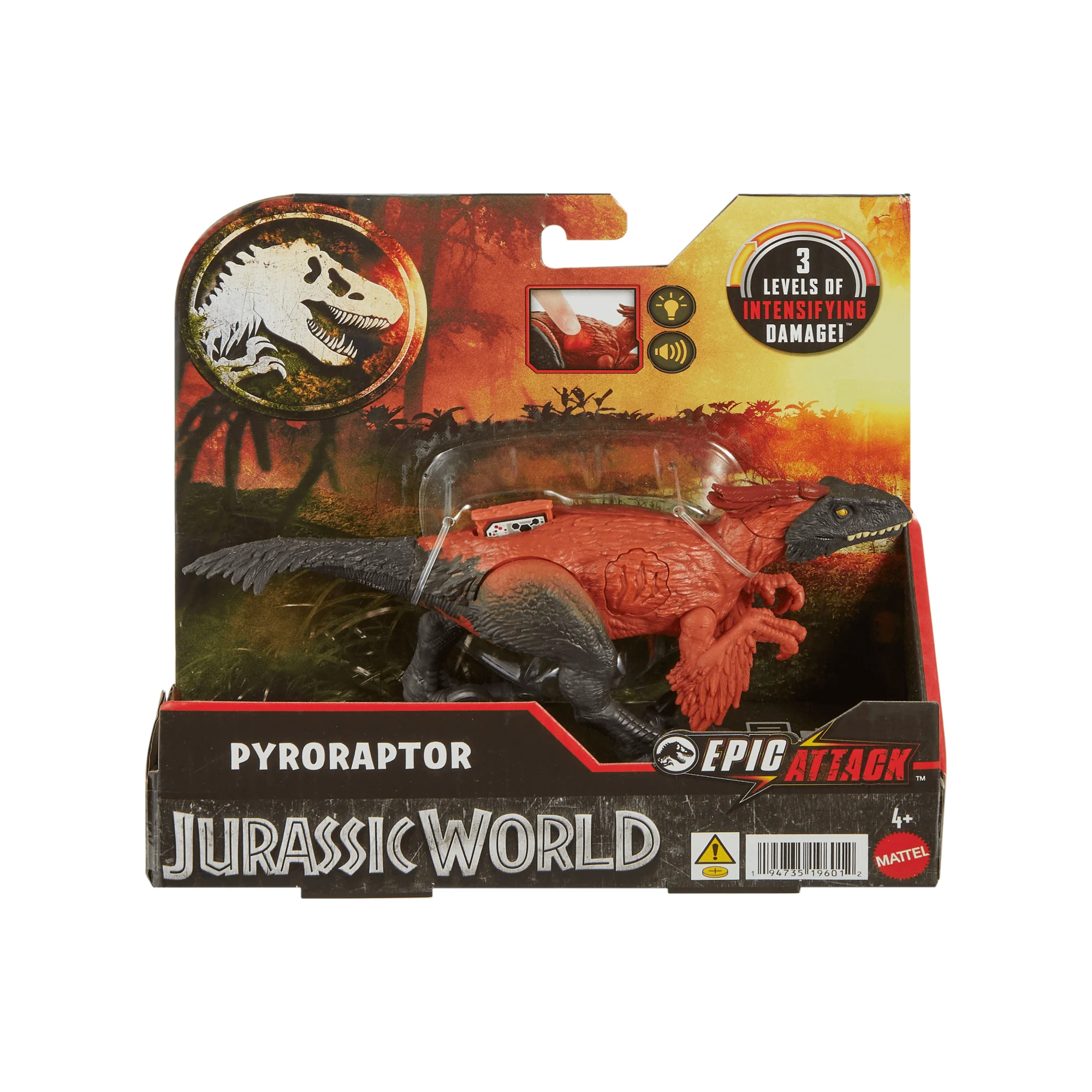 Jurassic World Epic Attack Pyroraptor Dinosaur Toy Figure With Damage, Lights & Sounds