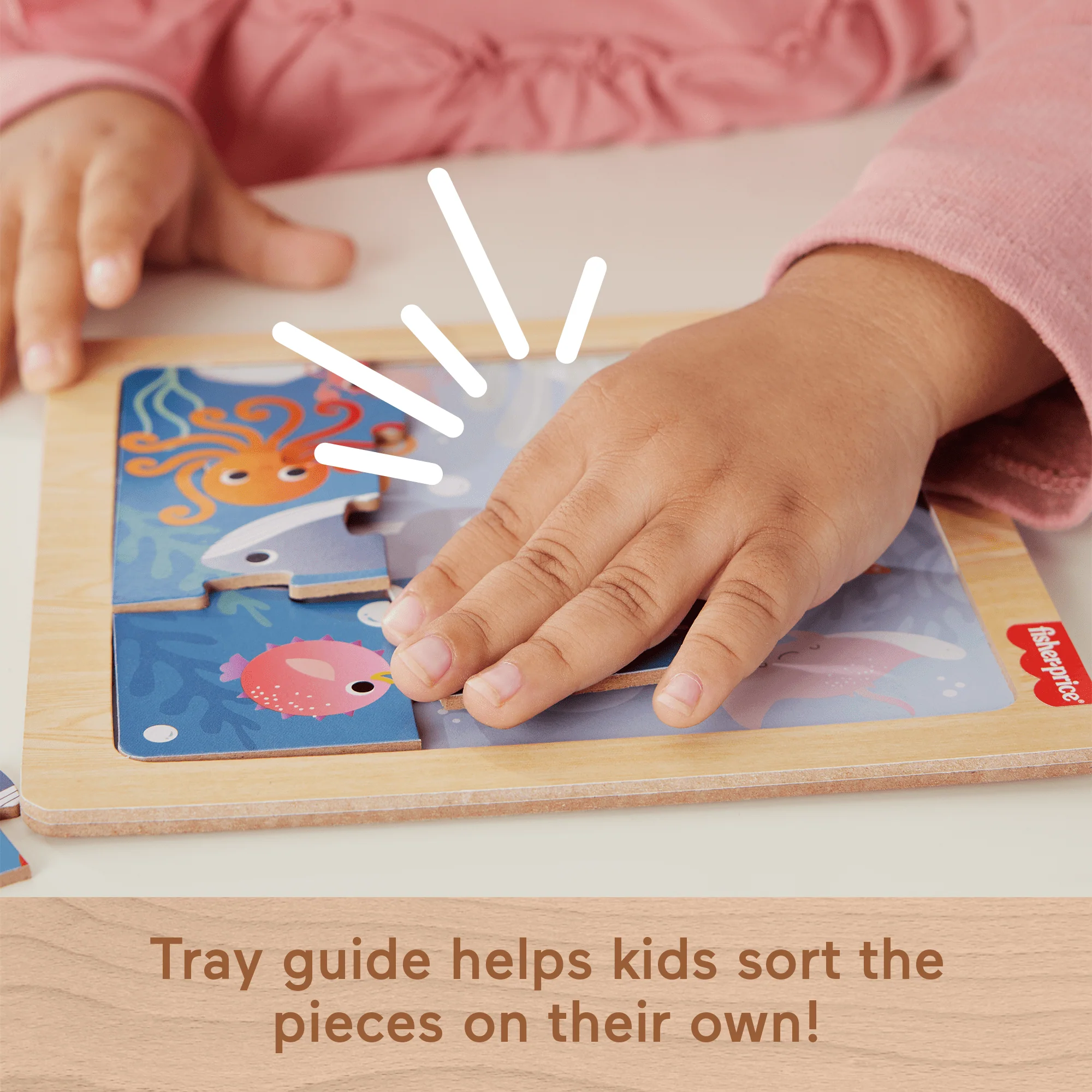 Fisher-Price Wooden Jigsaw Puzzle Ocean Sea Theme For Toddlers & Preschool Kids, 9 Wood Pieces