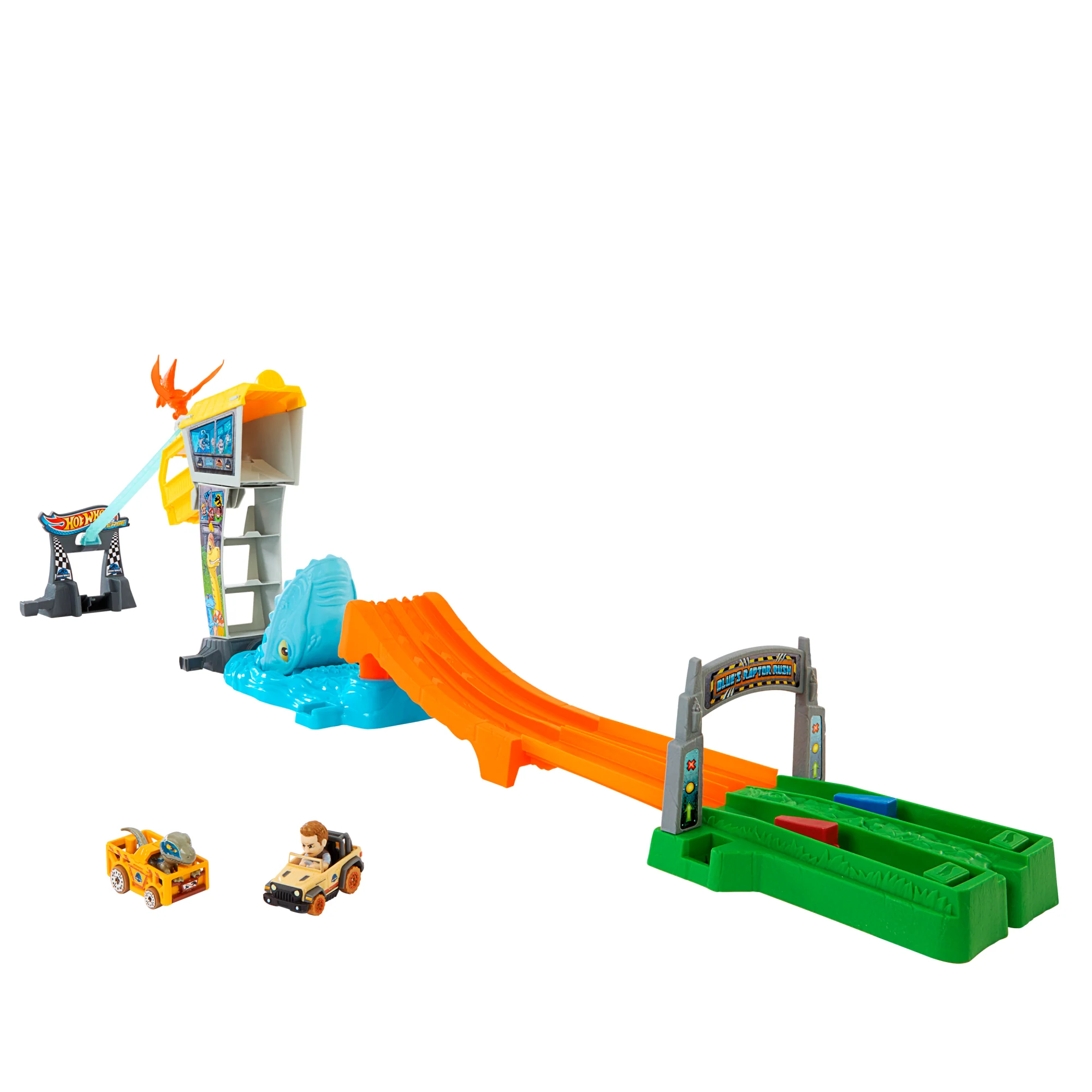 Hot Wheels Racerverse Jurassic World Blue��s Raptor Rush Track Set With 2 Toy Die-Cast Vehicles