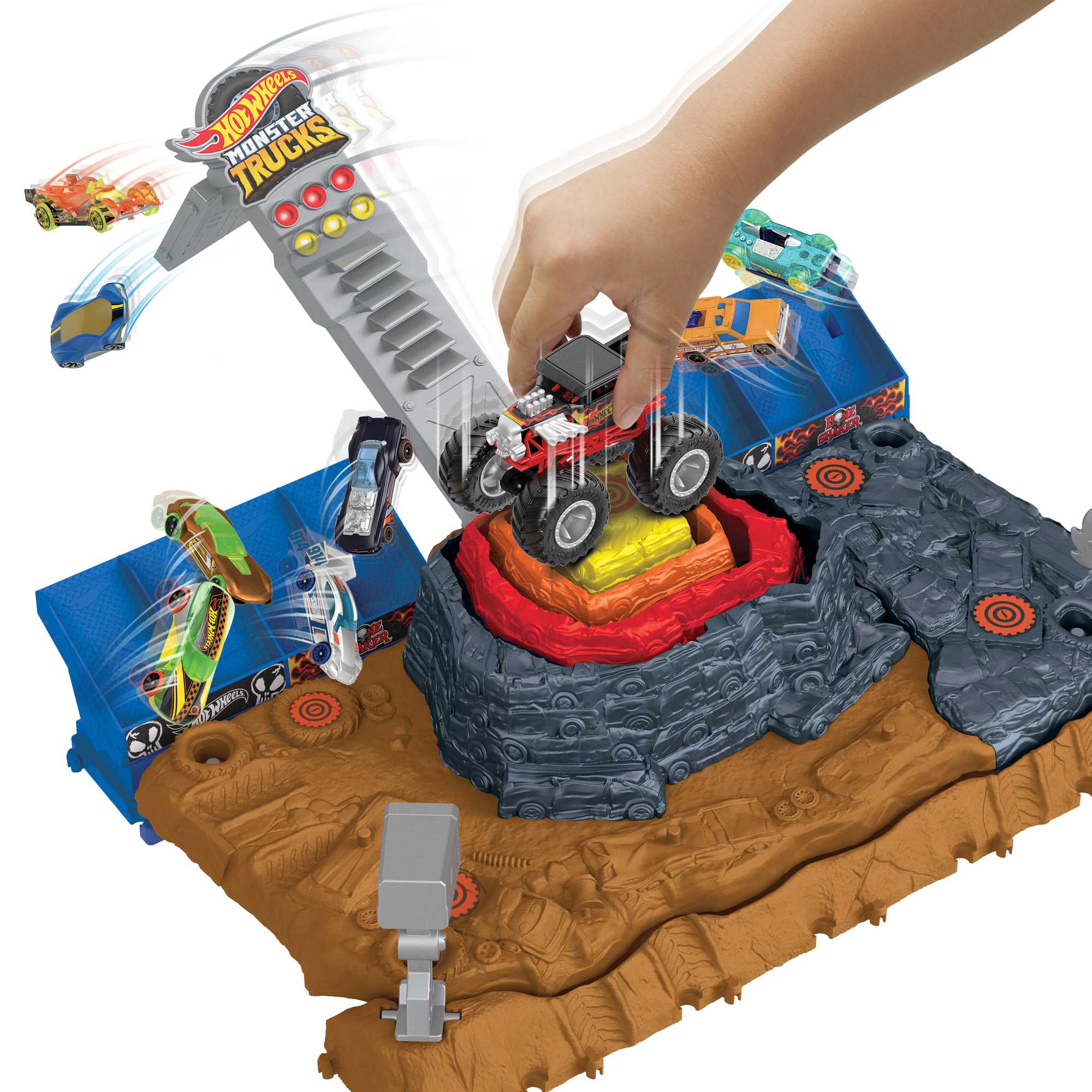 Hot Wheels Monster Trucks Pista de Brinquedo Arena de Demoli??o do Ferro-Velho de Bone Shaker