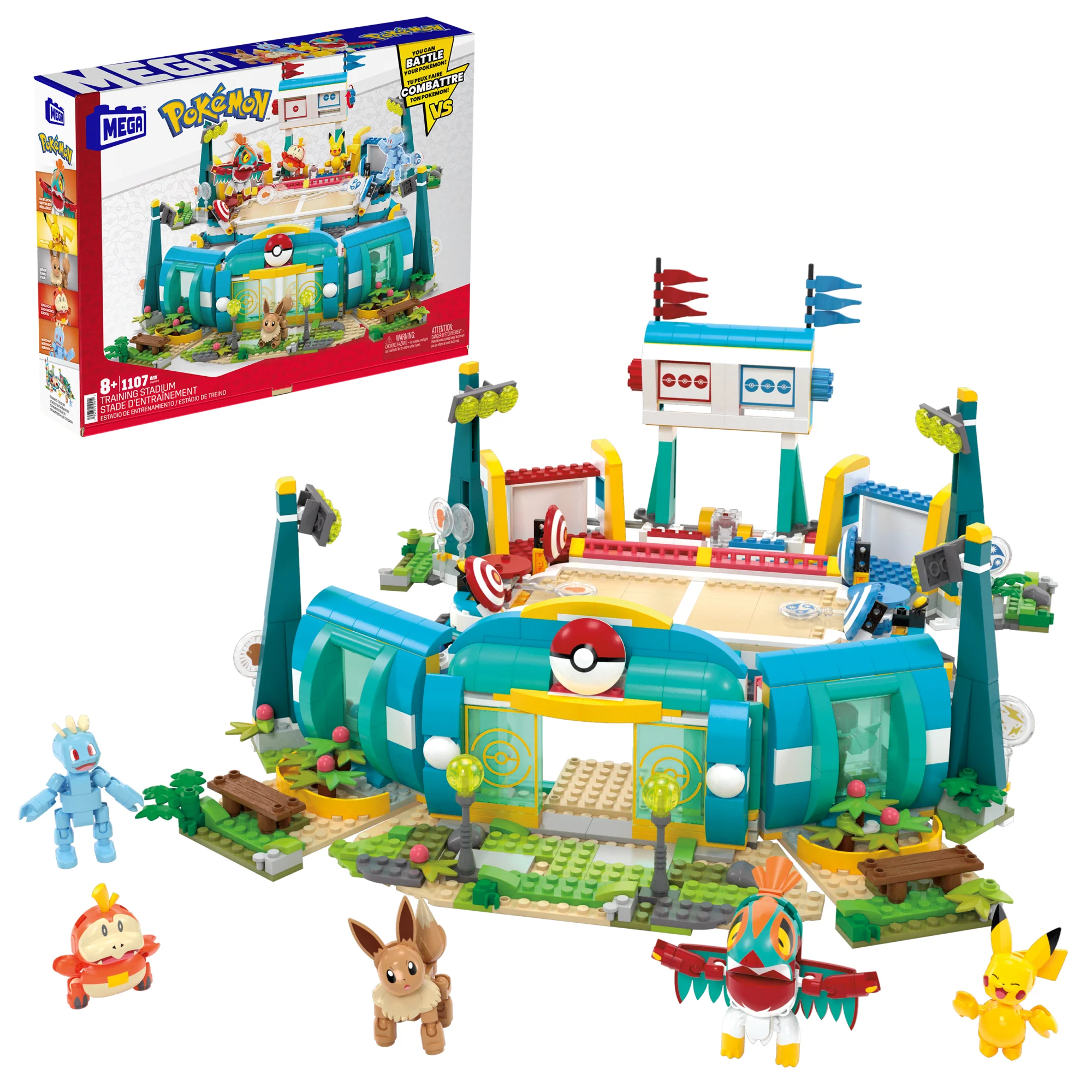 MEGA Pok��mon Traning Stadium Building Toy Kit, With 5 Action Figures (1101 Pieces) For Kids