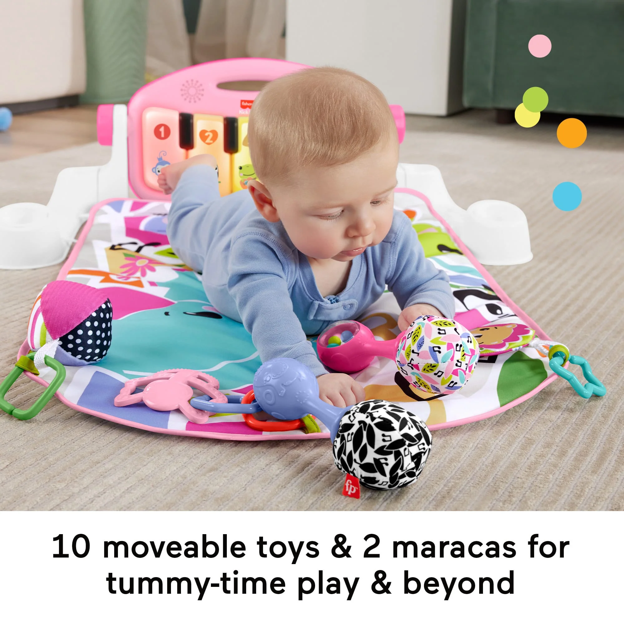 Fisher-Price Glow And Grow Kick & Play Piano Gym Baby Learning Toy With 2 Maracas, Pink