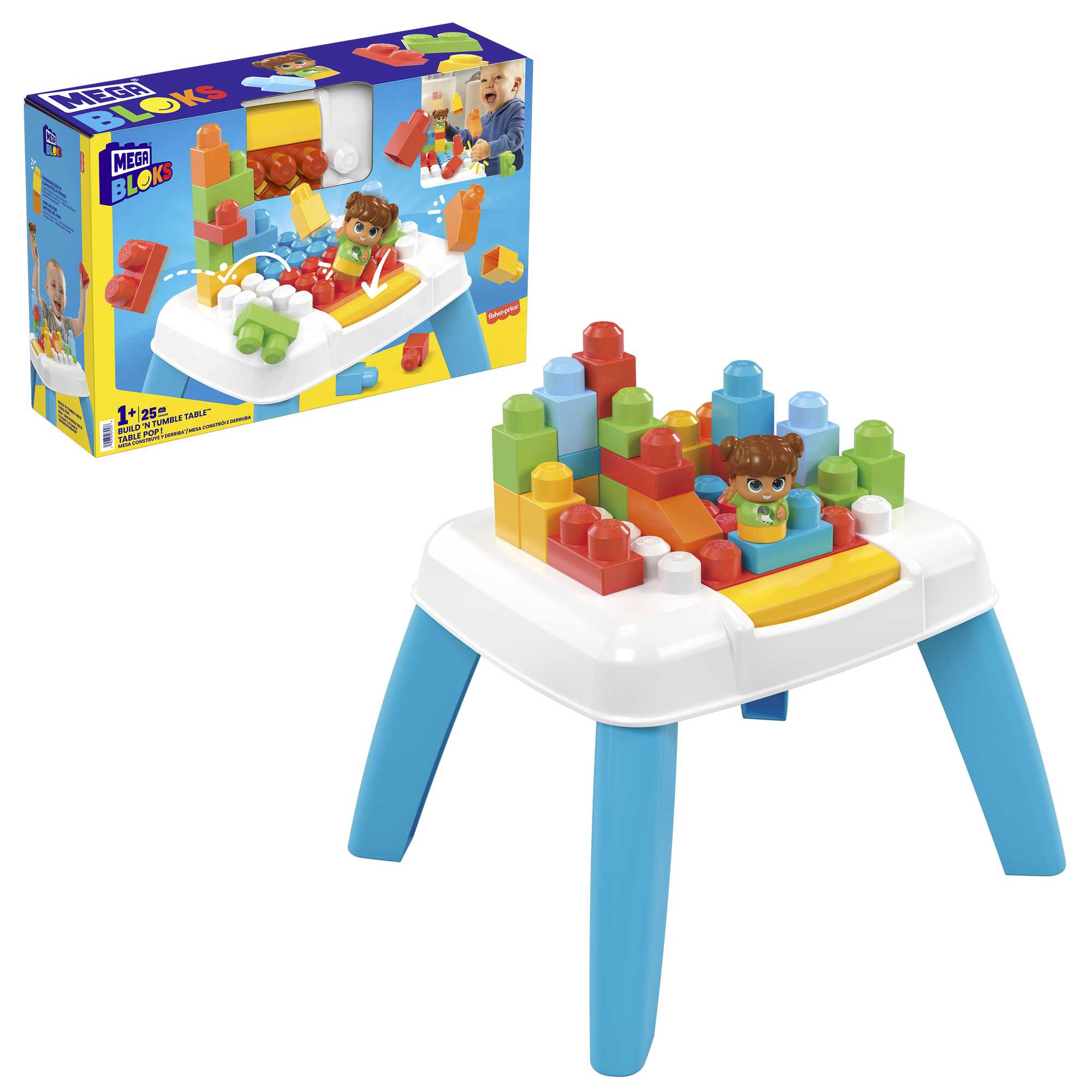 MEGA BLOKS Build N Tumble Activity Table Toy Blocks With 1 Figure (25 Pieces) For Toddler