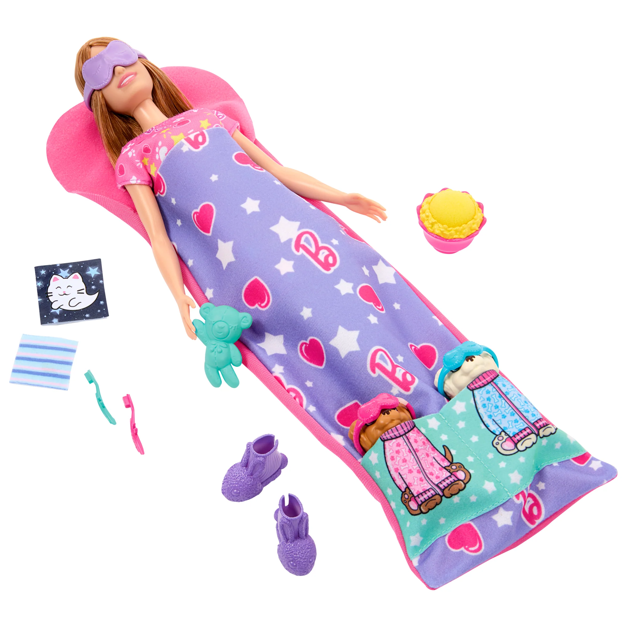 Barbie Doll & Puppy Slumber Party Playset With 2 Toy Dog Figures & 10+ Accessories, Color-Change