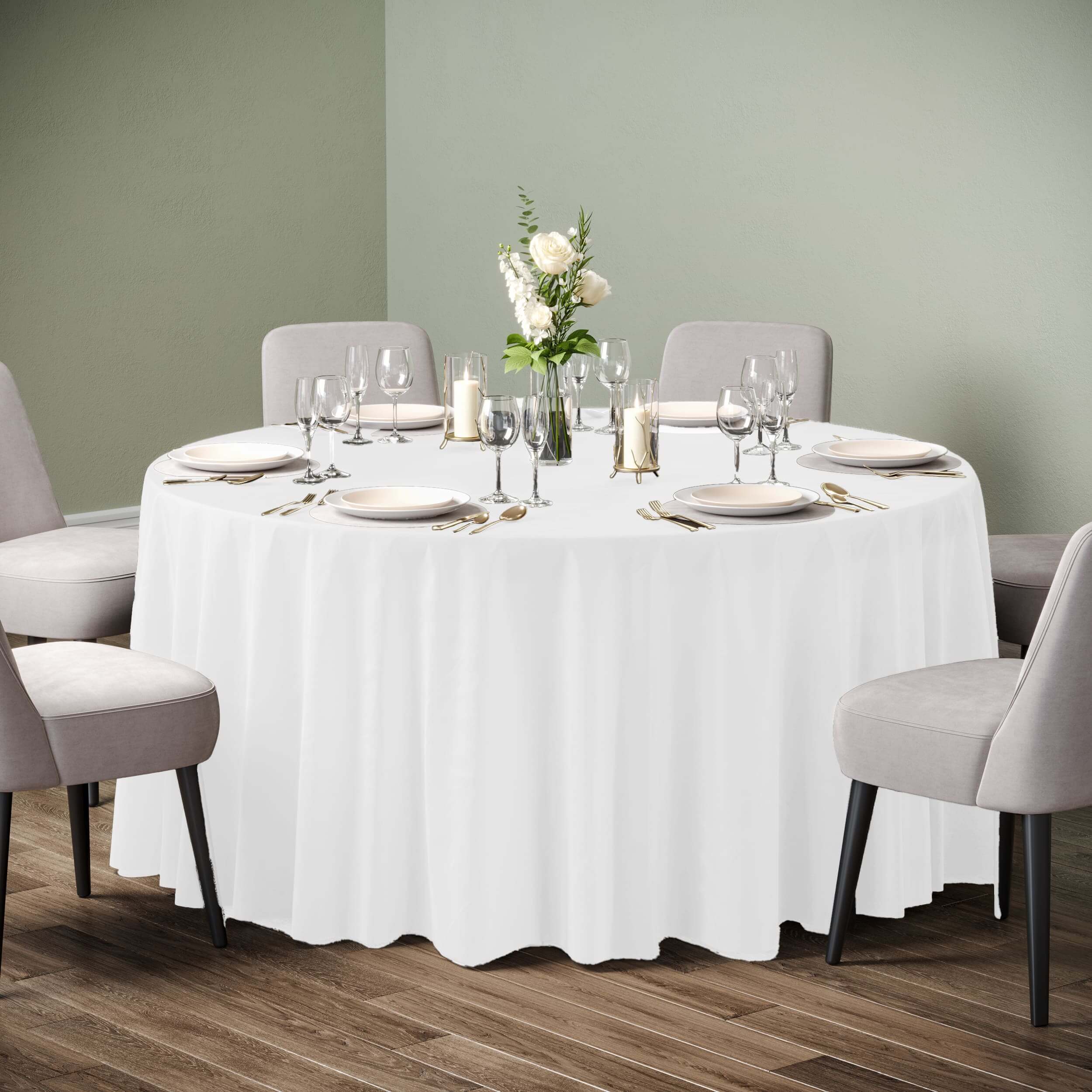 120 In. Premium Round White Table Cover
