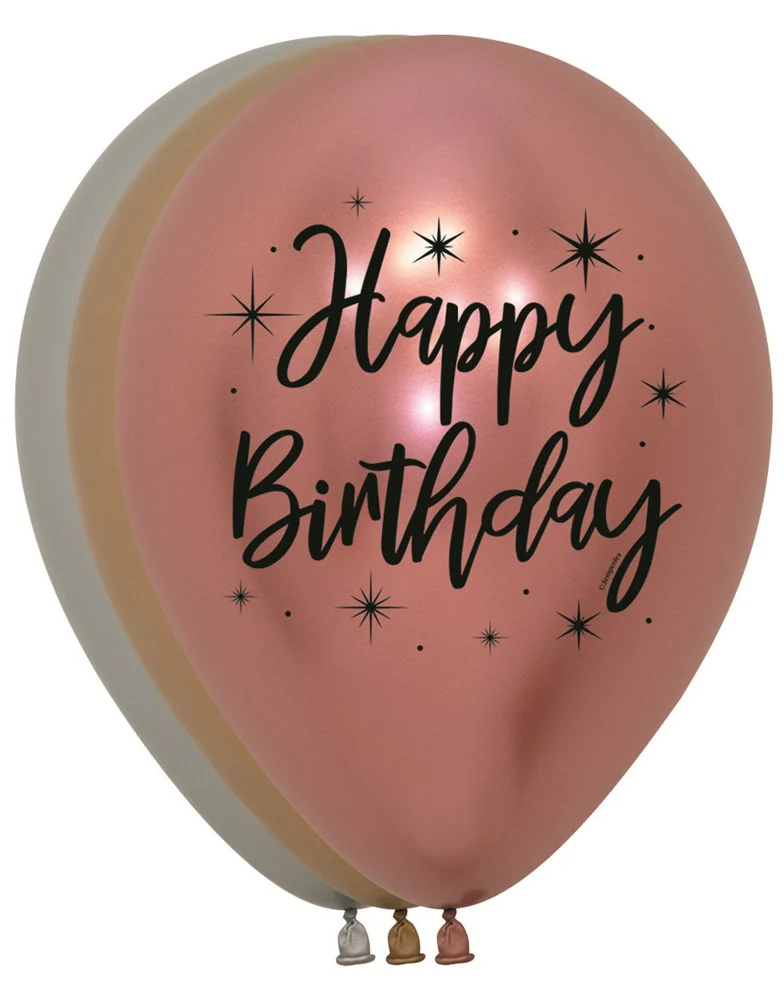 11 inch Sempertex Happy Birthday Reflex Deluxe LatexBalloons All Over Print 50ct