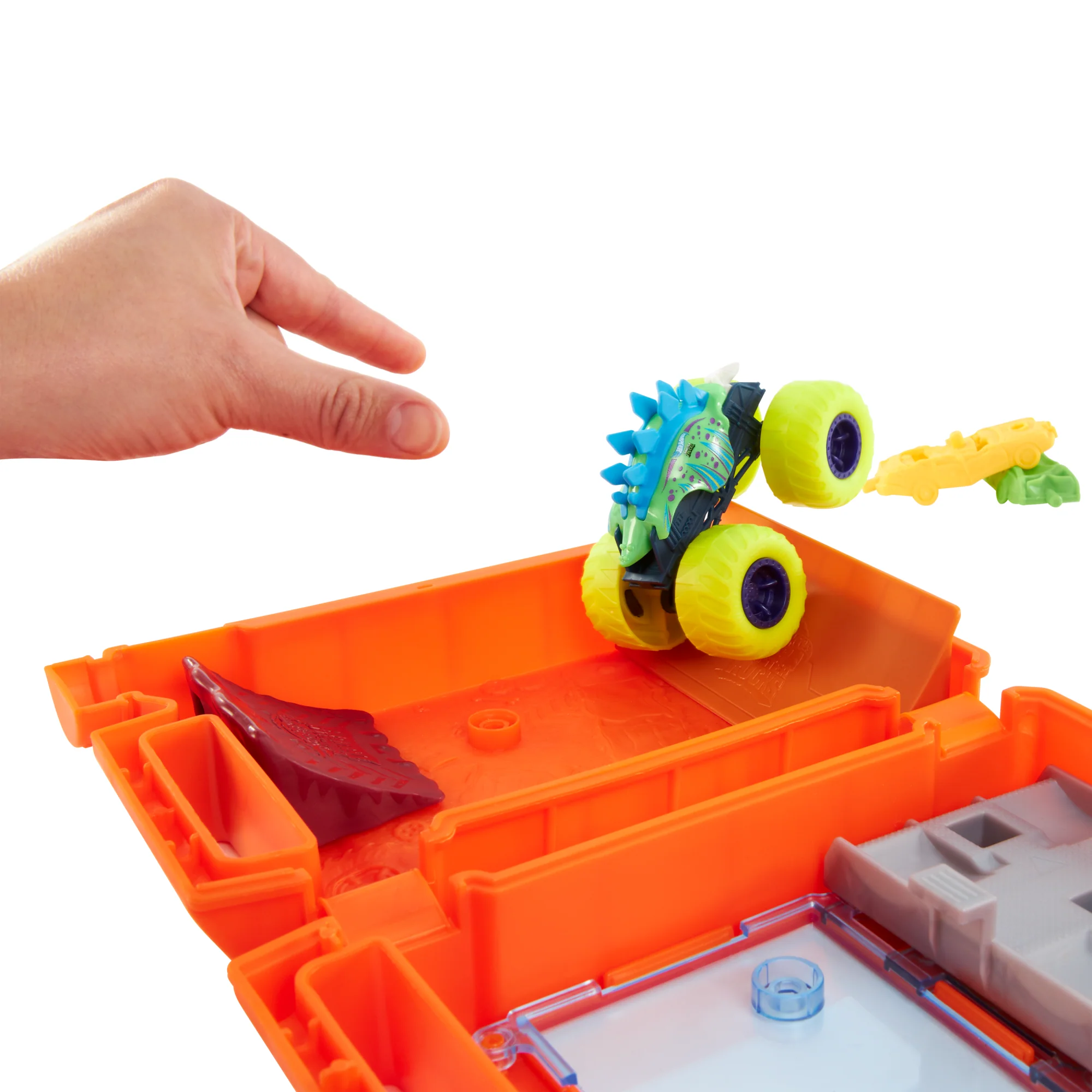 Hot Wheels Monster Trucks Fuel N�� Go Playset With 1:64 Scale Motosaurus Toy Truck & 2 Crushed Cars