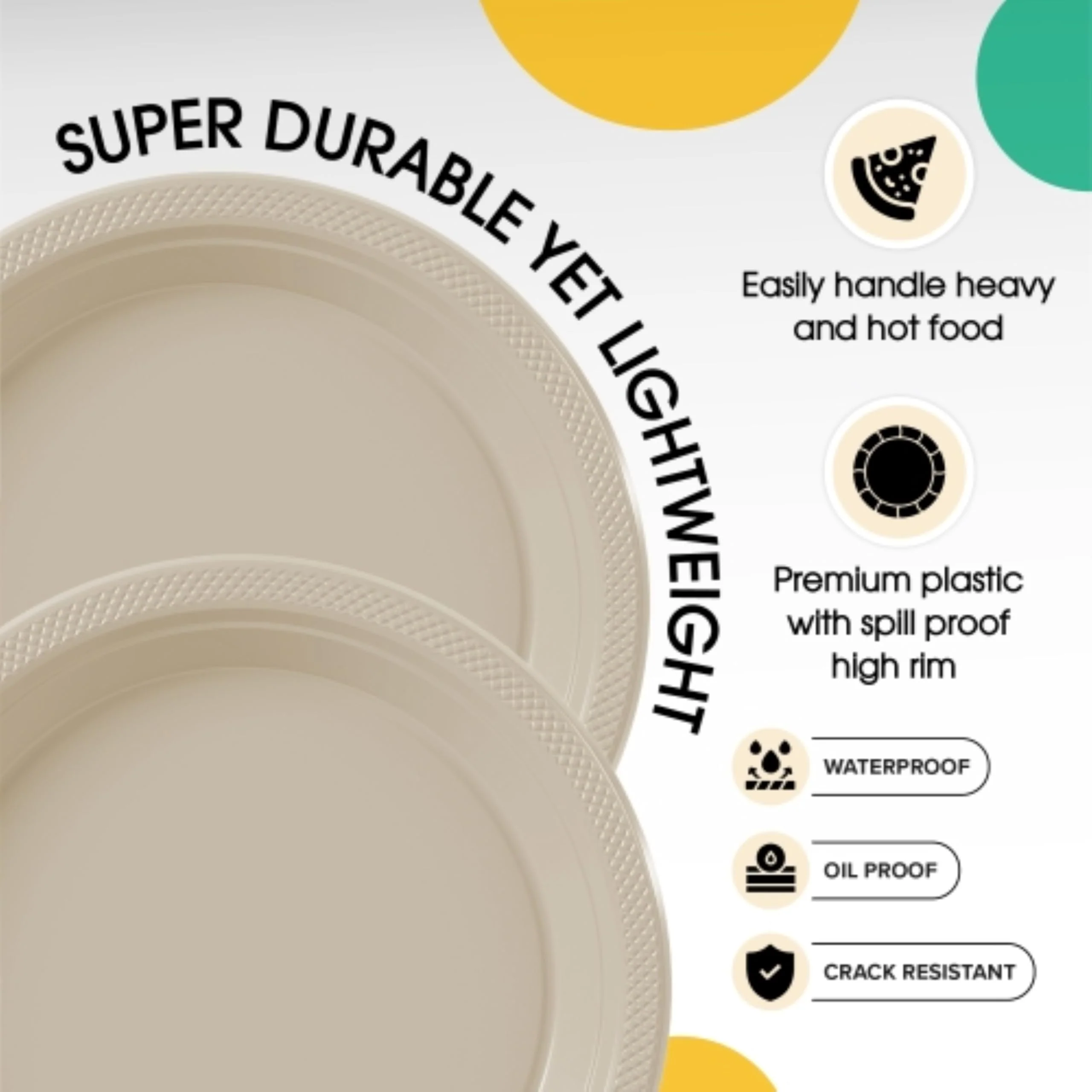 10 In. Ivory Plastic Plates | 50 Count