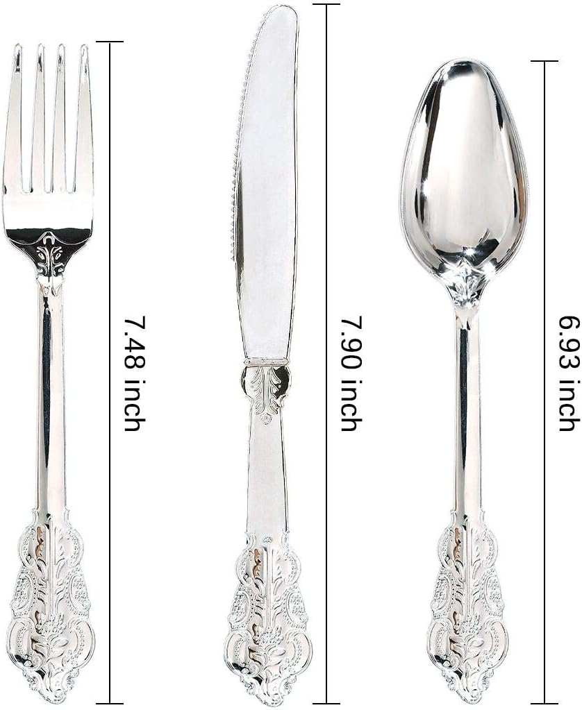 WDF300 Pieces Gold Plastic Silverware - Heavy Duty Disposable Gold Cutlery Set Plastic Gold Silverware Set Plastic Includes 100 Forks, 100 Spoons, 100 Knives