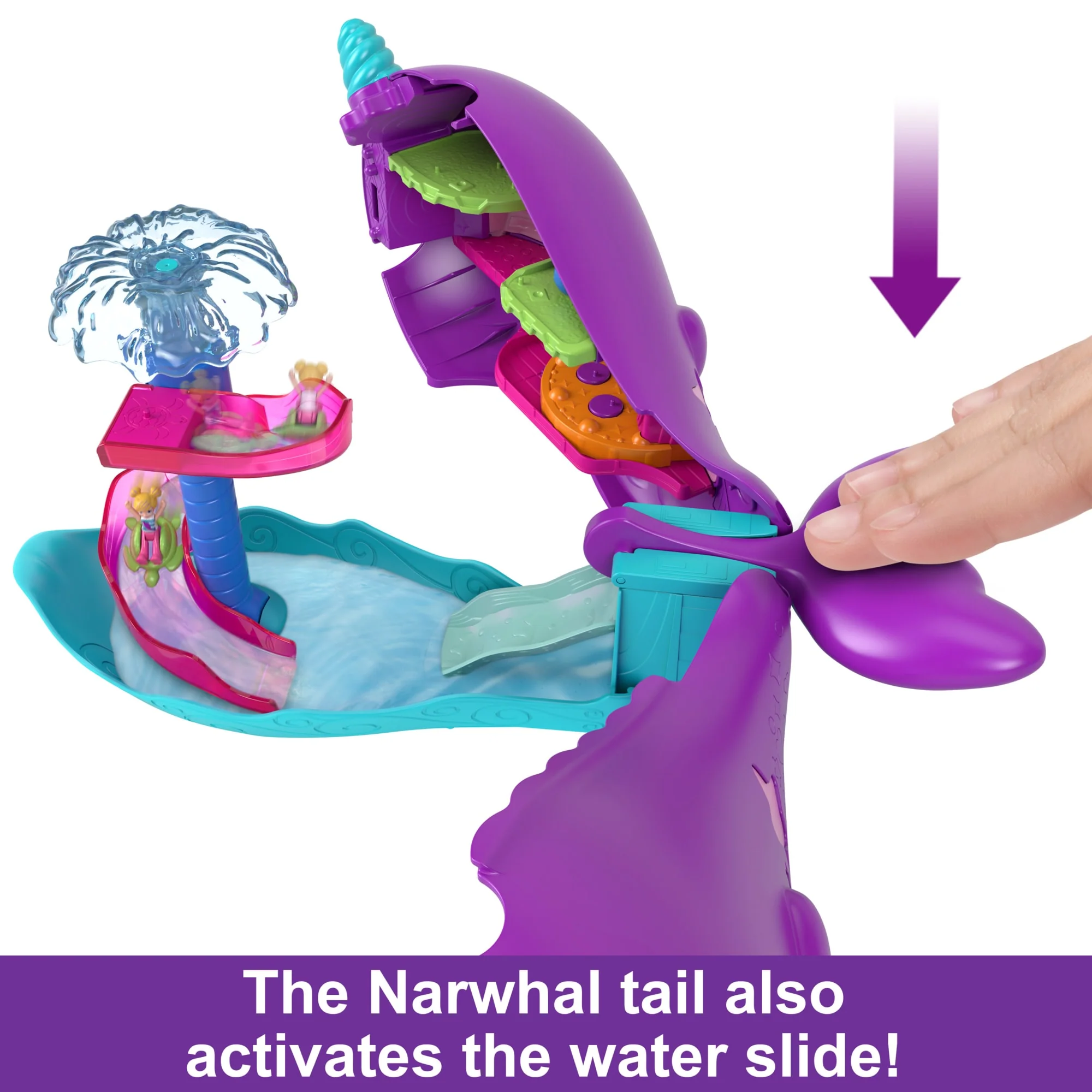 Polly Pocket Sparkle Cove Adventure Narwhal Adventurer Boat Playset With 2 Micro Dolls & 13 Accessories