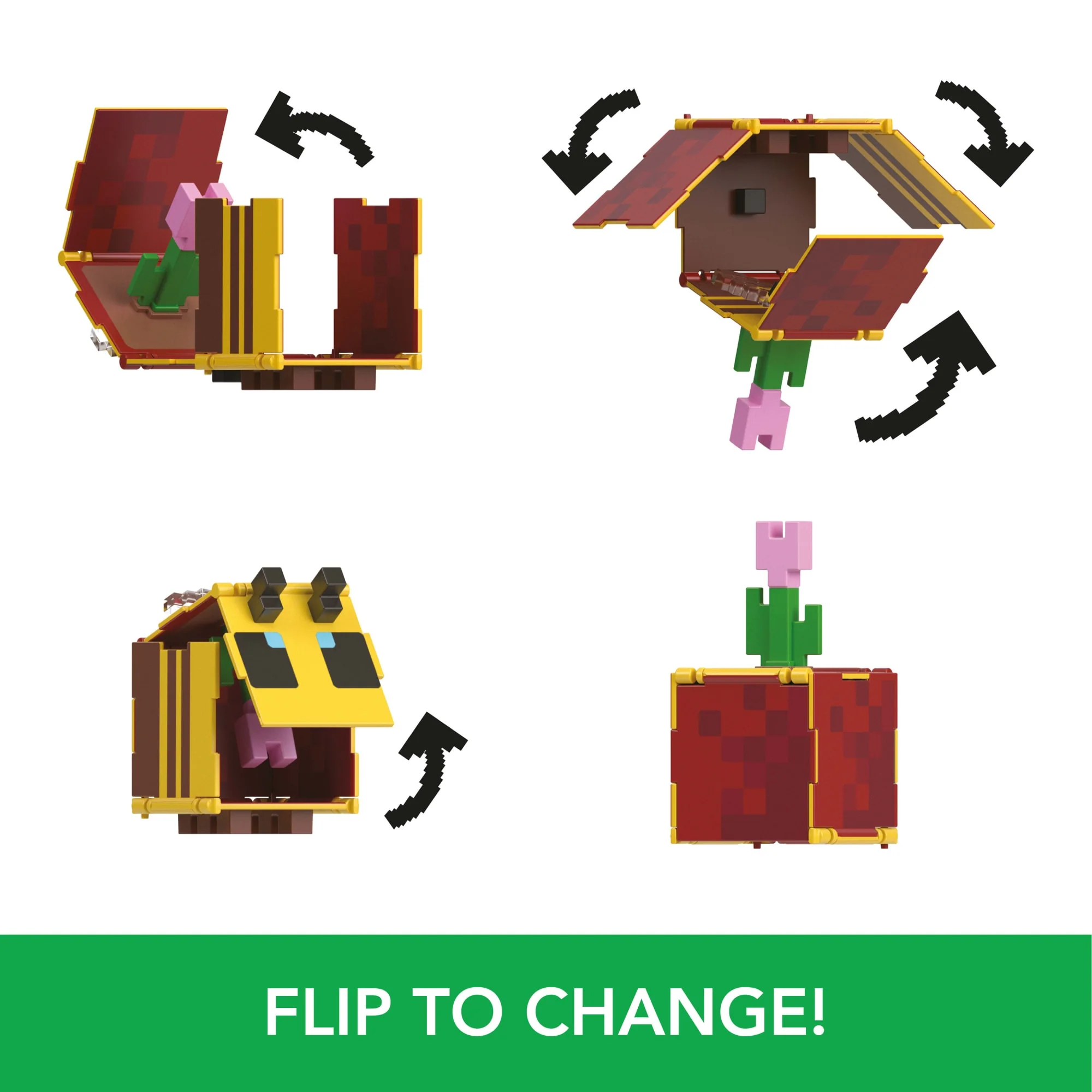 Minecraft Flippin�� Figs Figures Collection, 2-in-1 Fidget Play, 3.75-in Scale & Pixelated Design (Characters May Vary)
