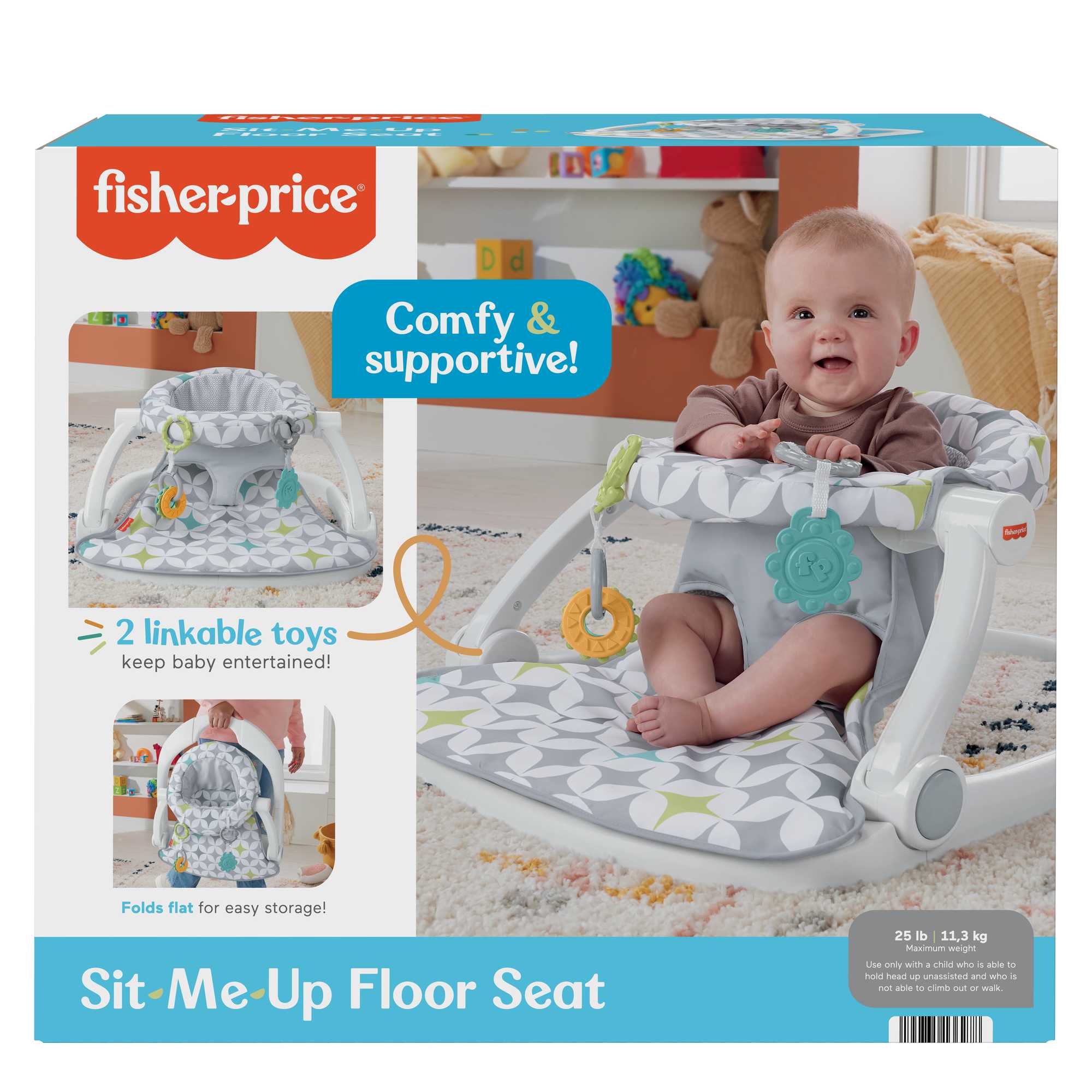 Fisher-Price Sit-Me-Up Floor Seat Portable Baby Chair With 2 Toys, Starlight Bursts