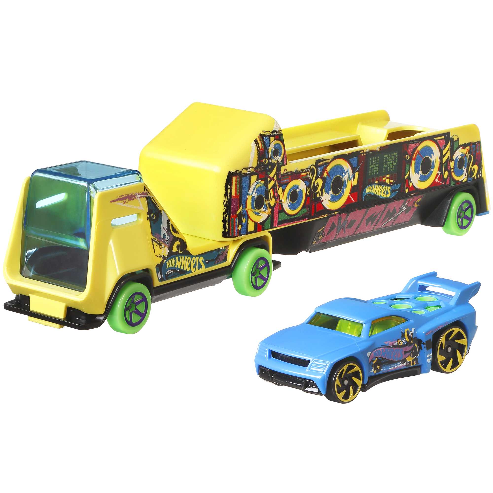 Hot Wheels Super Rigs, 1:64 Scale Toy Car And Matching Transporter, 2 Vehicles