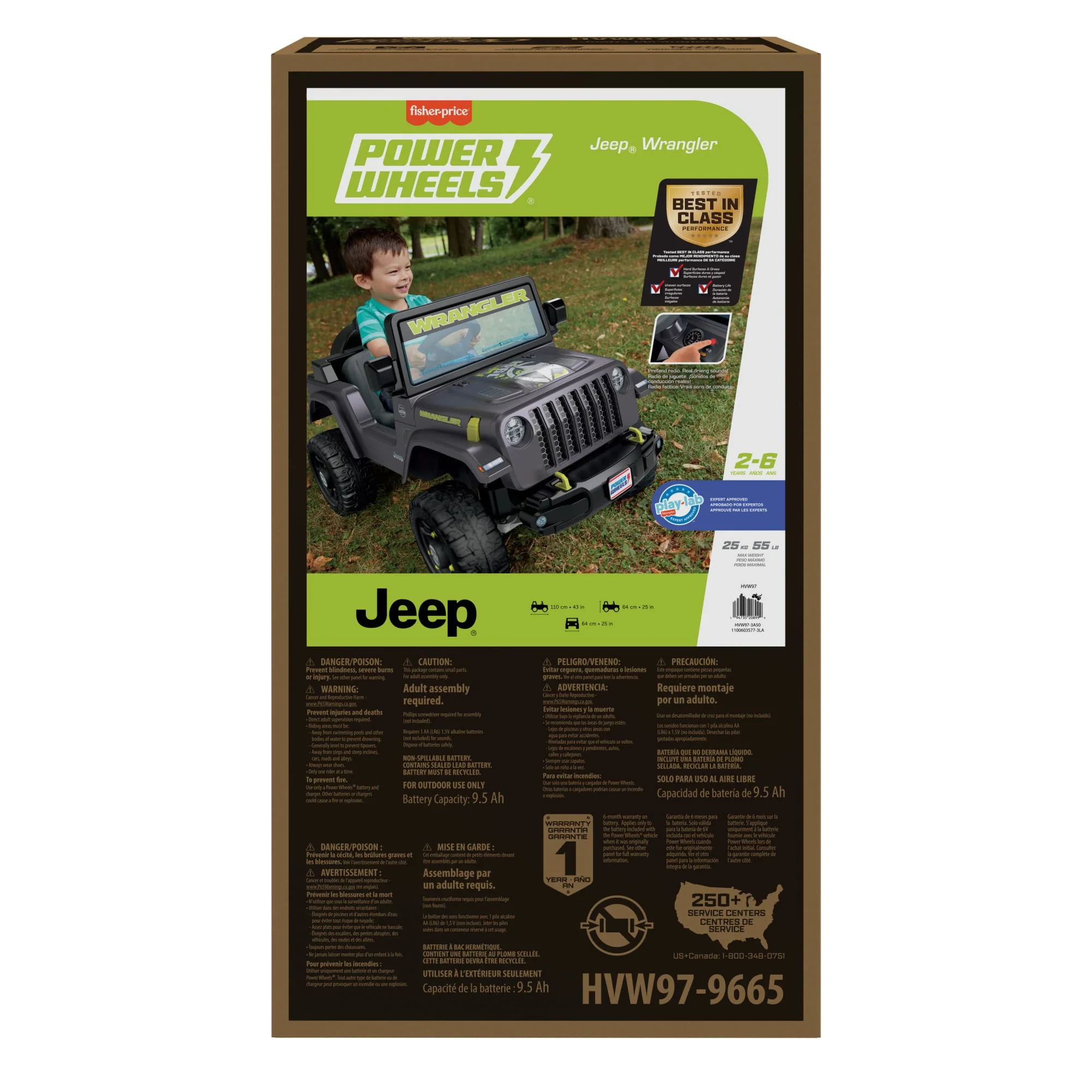 Power Wheels Jeep Wrangler Toddler Ride-On Toy With Driving Sounds, Dark Gray