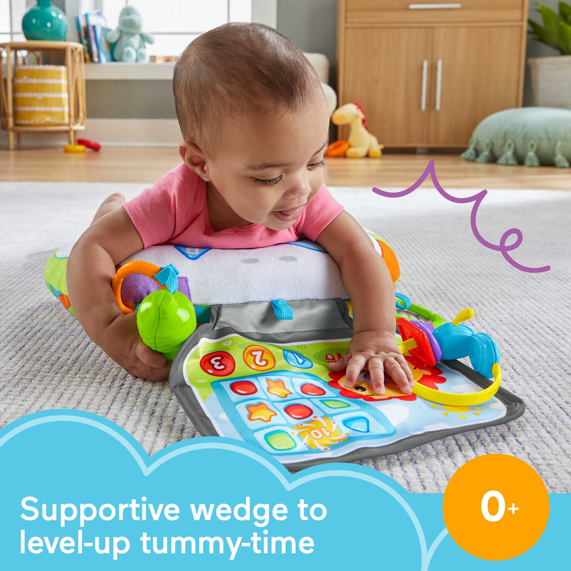 Fisher-Price Littlest Gamer Tummy Wedge With 2 Linkable Baby Toys For Newborns