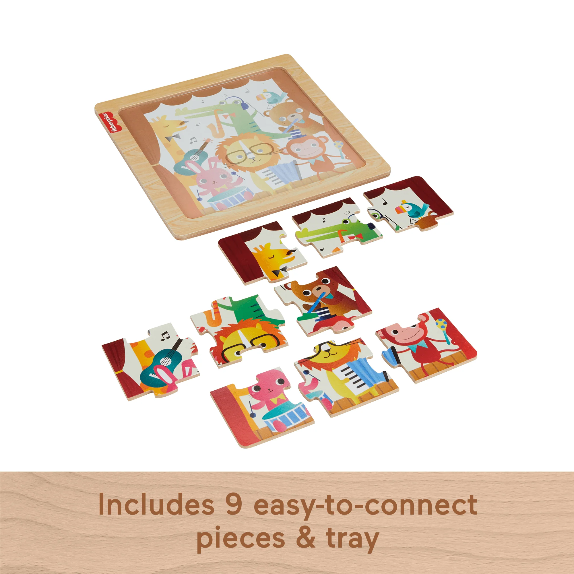 Fisher-Price Wooden Jigsaw Puzzle Music Theme For Toddlers & Preschool Kids, 9 Wood Pieces