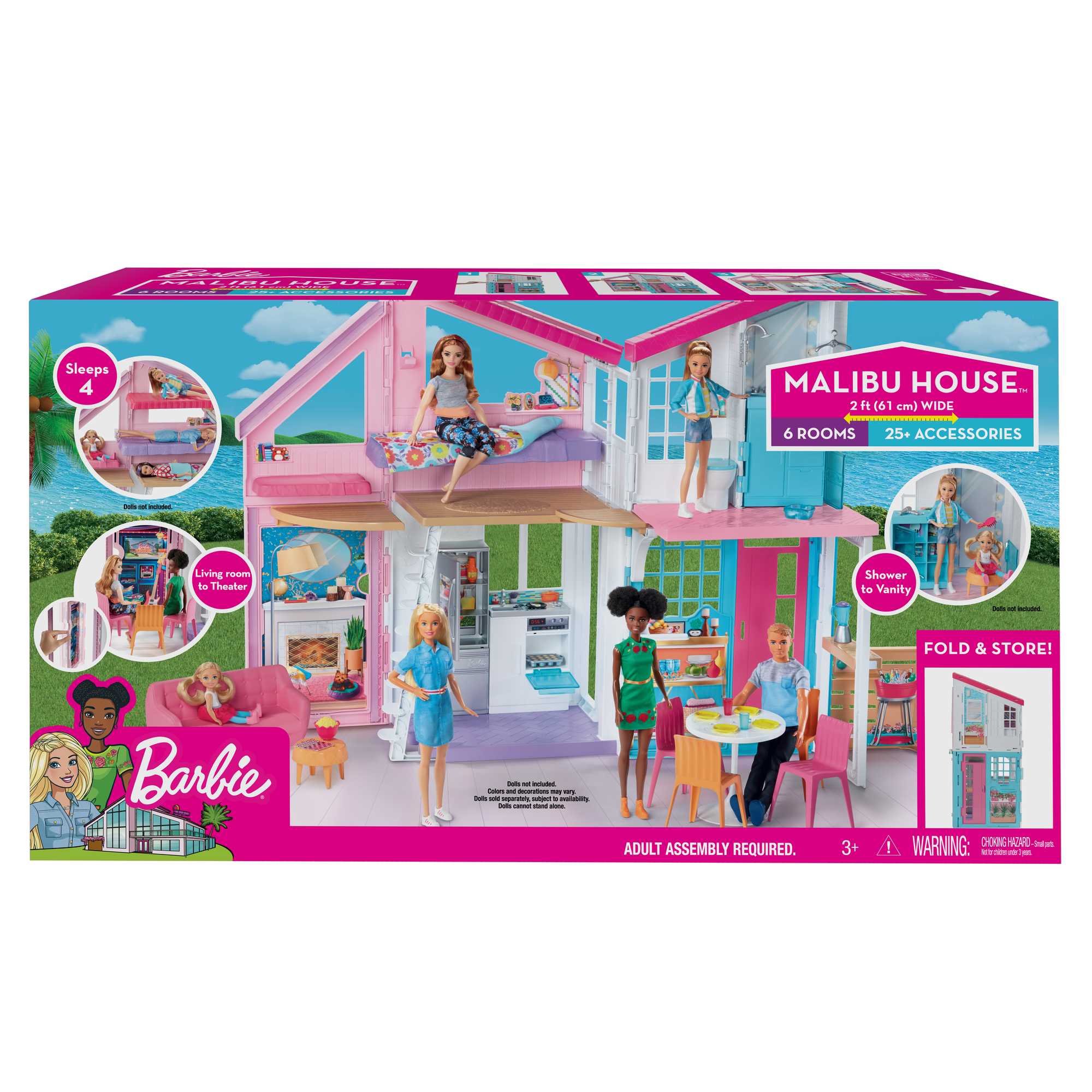 Barbie Malibu House Dollhouse Playset With 25+ Furniture And Accessories (6 Rooms)