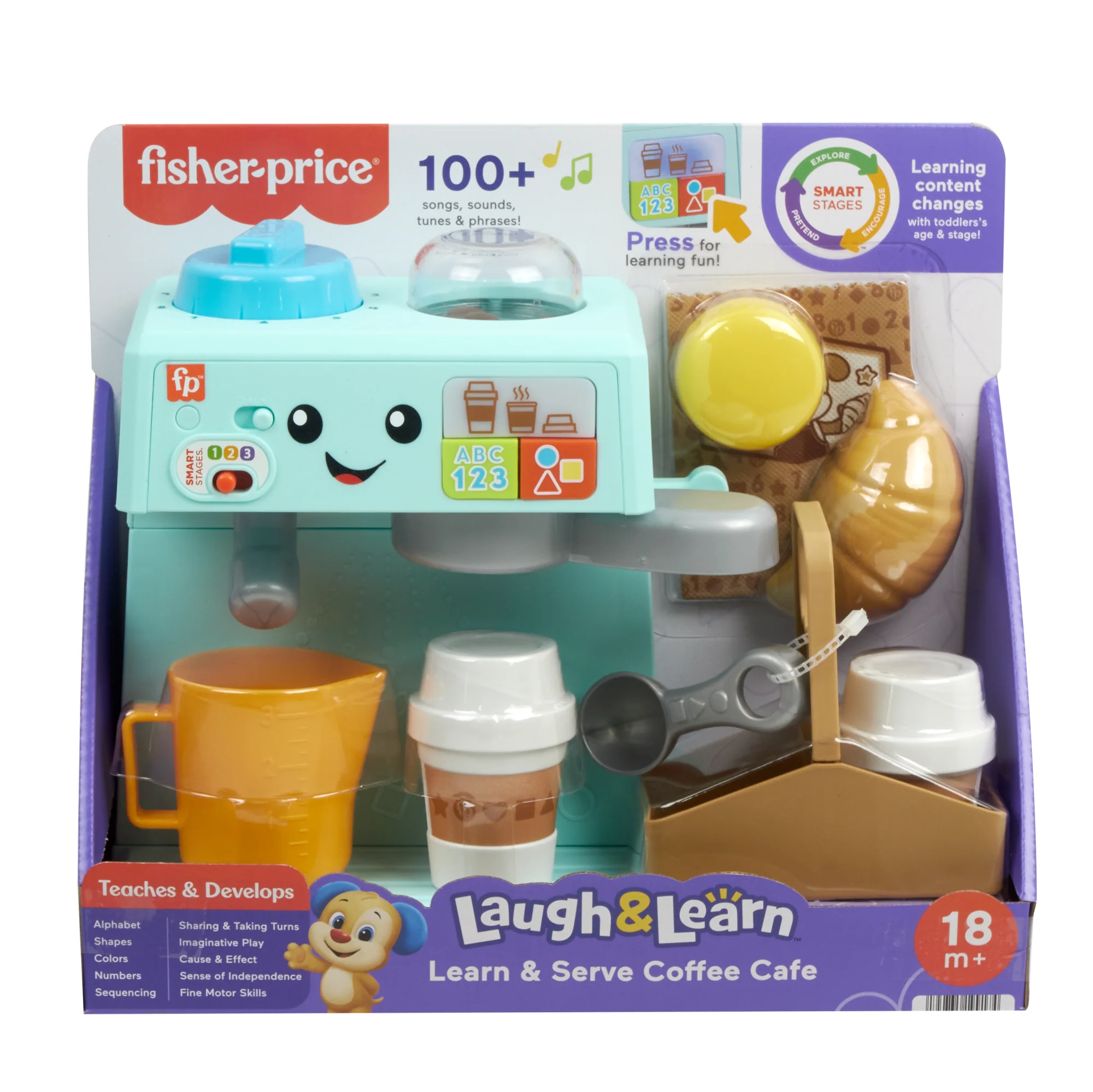 Fisher-Price Laugh & Learn Learn & Serve Coffee Caf�� Toddler Electronic Toy, 10 Play Pieces, Multilanguage Version