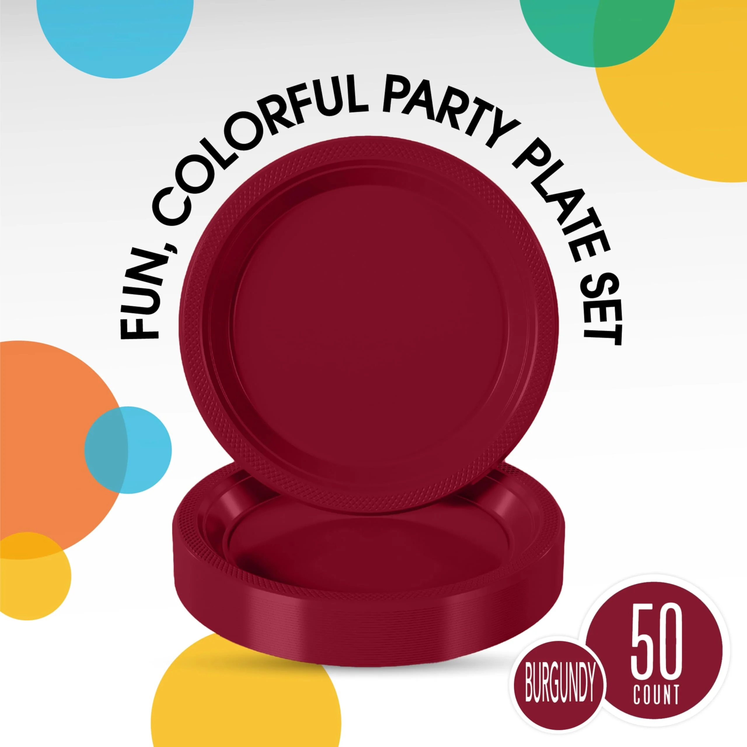 10 In. Burgundy Plastic Plates | 50 Count